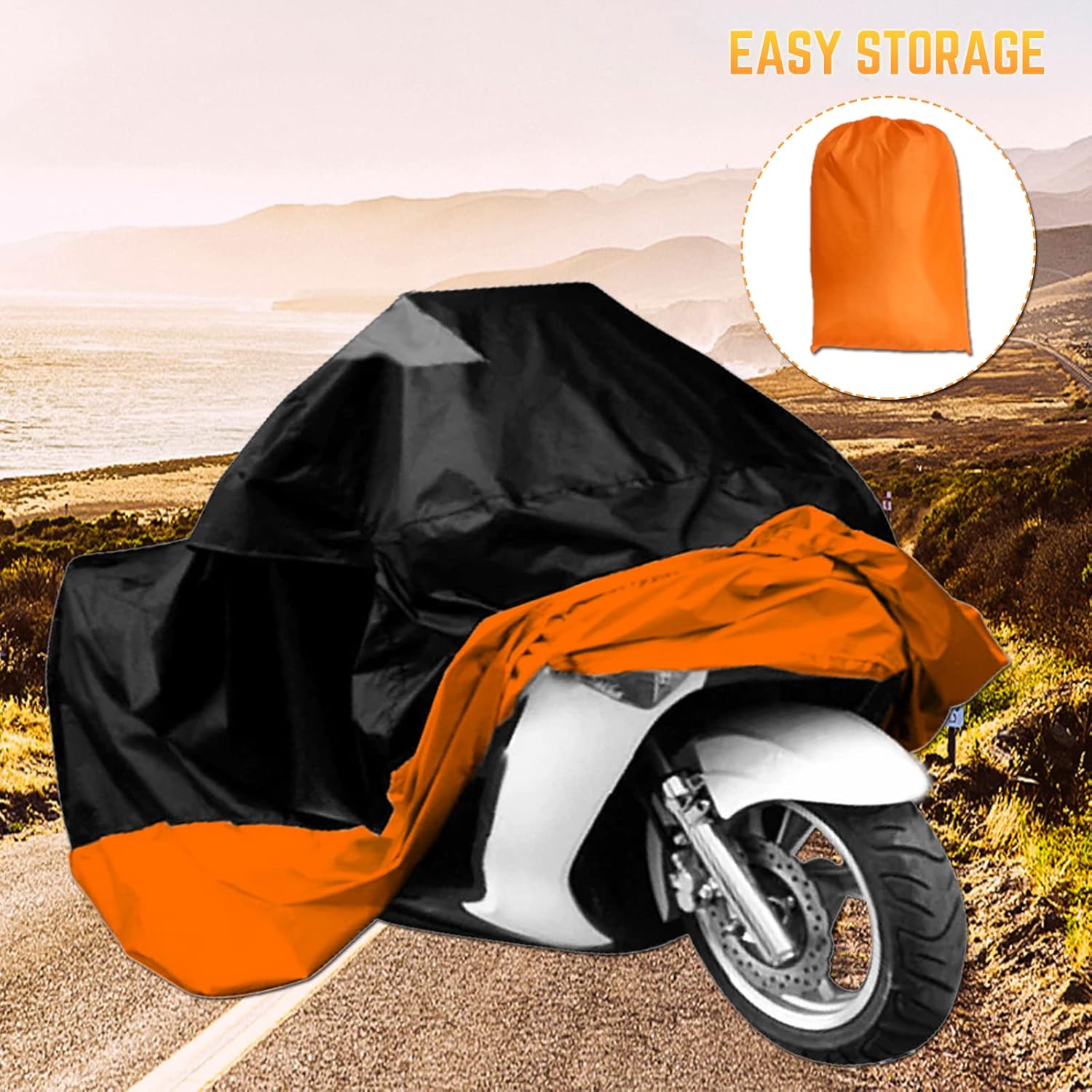 Funda para motocicleta, para todas las estaciones, impermeable, a prueba de polvo, duradera, con agujeros de bloqueo, se adapta hasta 116 pulgadas