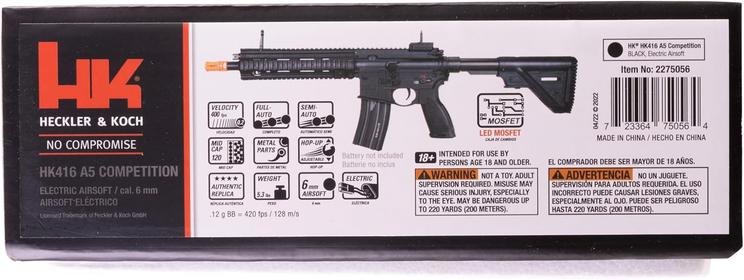 Heckler & Koch HK416 A5 Comp AEG – Pistola de aire comprimido BB de 0.236 in, negro, multicolor, tamaño único