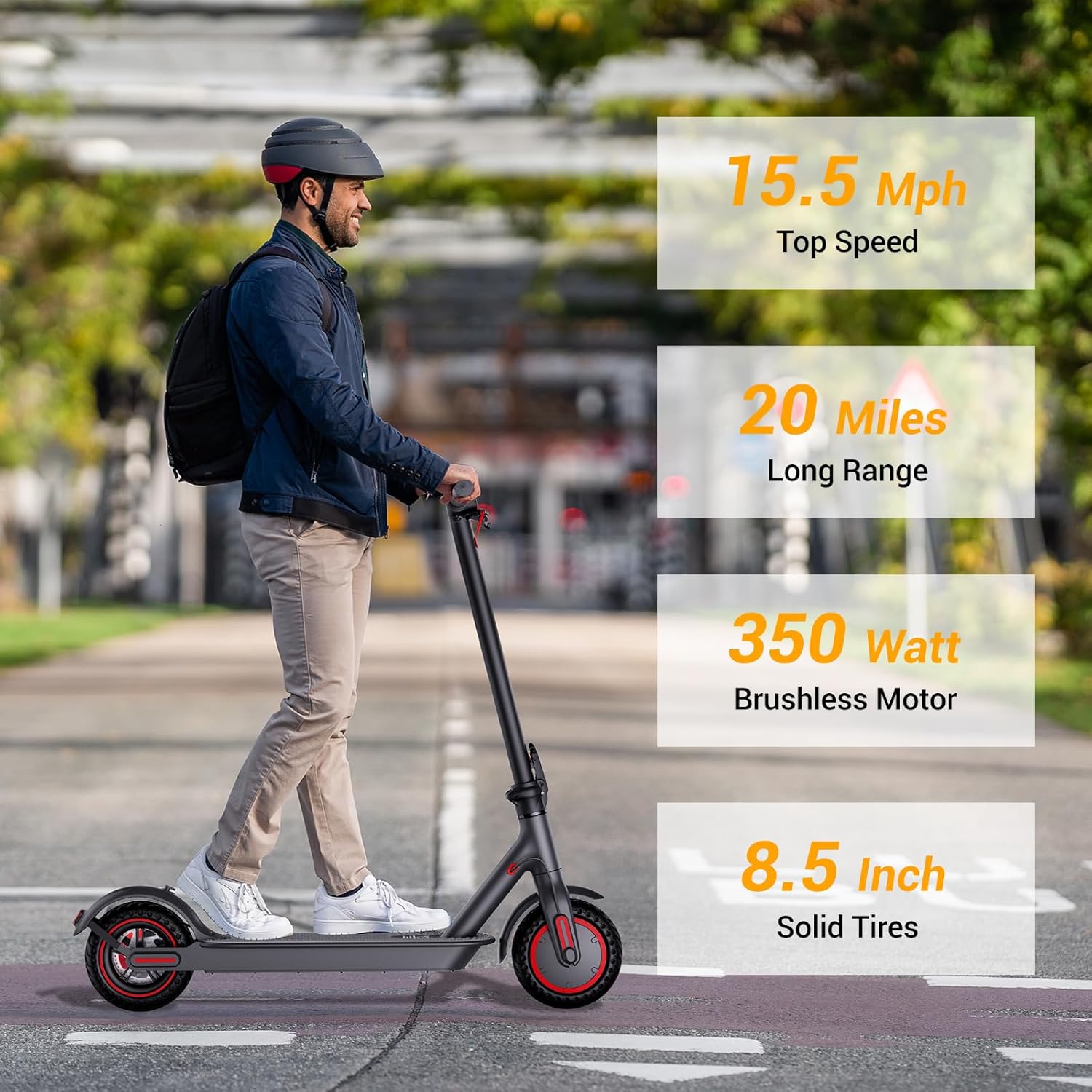 Electric Scooter Adults Teens, 500W Peak Motor, 20 Miles Range, 15.5Mph eScooter, 8.5″ Tires, Dual Braking System, Portable Folding Commuting