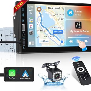 Roinvou Radio de pantalla táctil DIN individual con Carplay con cable y Android Auto, pantalla táctil HD de 7 pulgadas estéreo para automóvil con Roinvou Radio de pantalla táctil DIN individual con Carplay con cable y Android Auto, pantalla táctil HD de 7 pulgadas estéreo para automóvil con