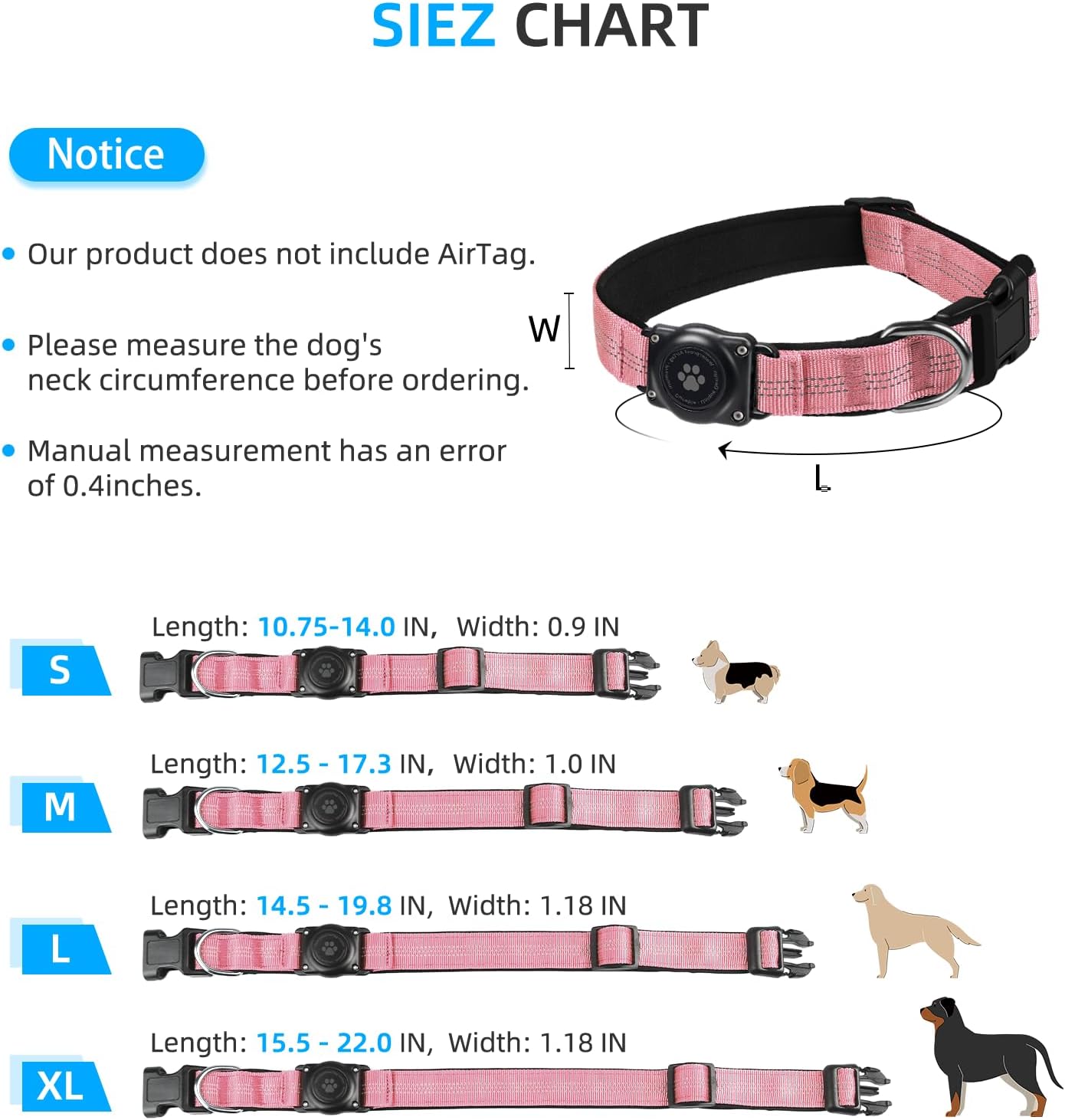AirTag – Collar de perro, resistente al agua IP68, soporte para collar de perro, reflectante, ultra duradero, cómodo acolchado, collares de perro