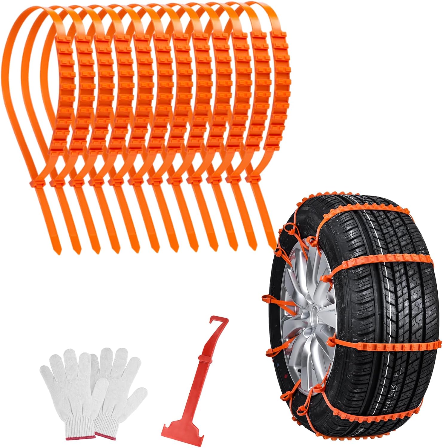 Oziral 12 cadenas de nieve reutilizables, cadenas universales antideslizantes de emergencia para neumáticos aptas para la mayoría de automóviles,