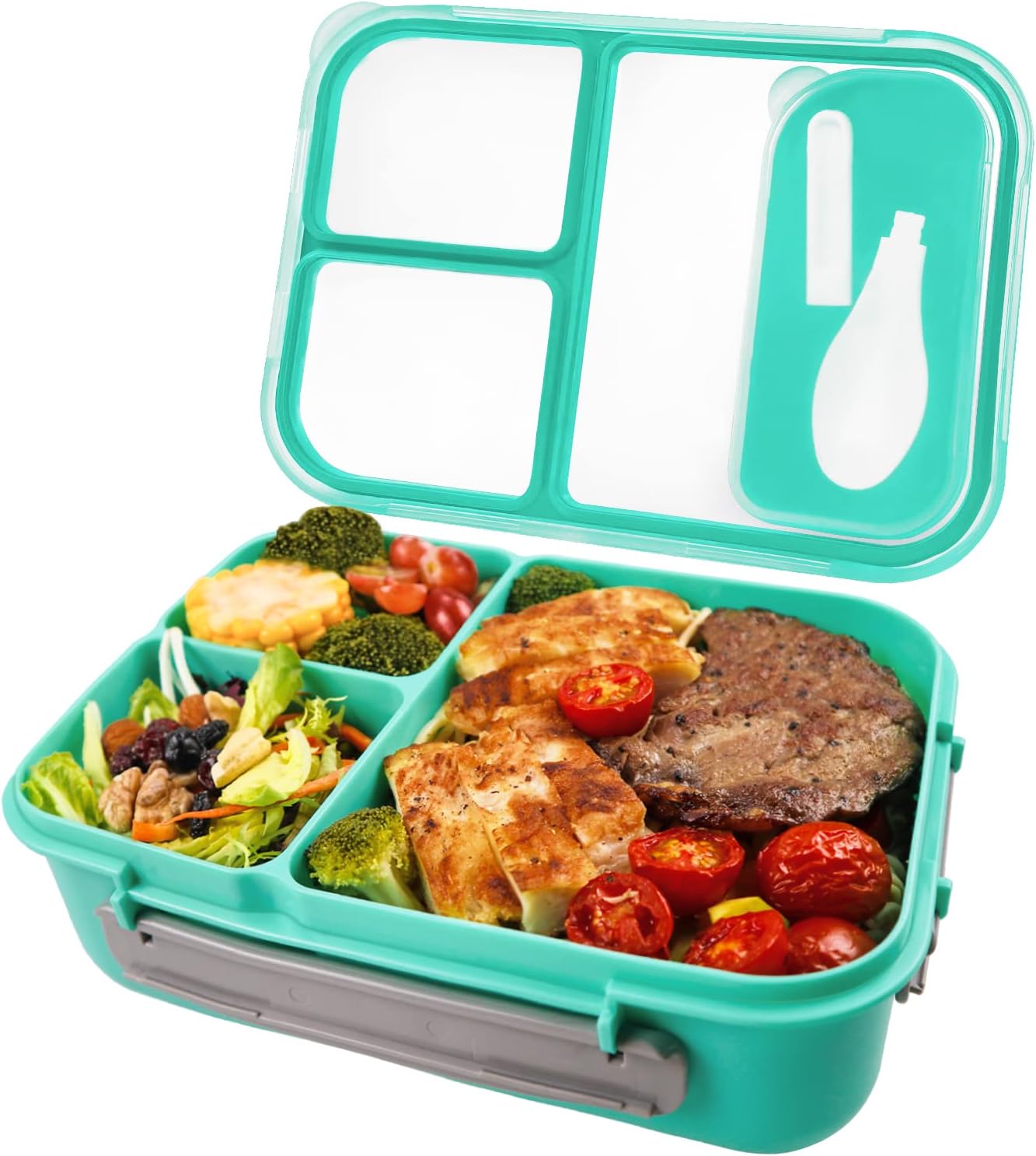 FITHOME Lonchera Bento a prueba de fugas con compartimentos y tenedor incluidos, lonchera reutilizable duradera para adultos, tamaño perfecto para