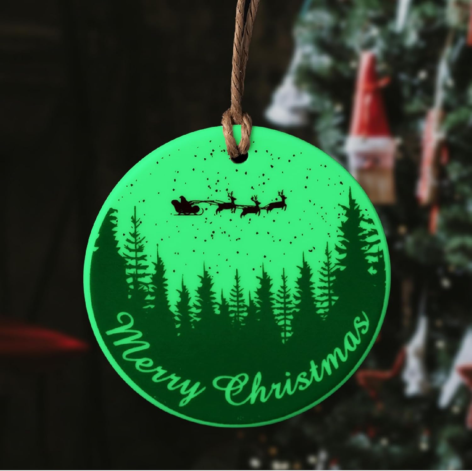 Adorno de Navidad brillante para árbol de Navidad, ciervo, regalo de boda, regalo de pareja, pareja de recién casados, redondo (blanco y verde)