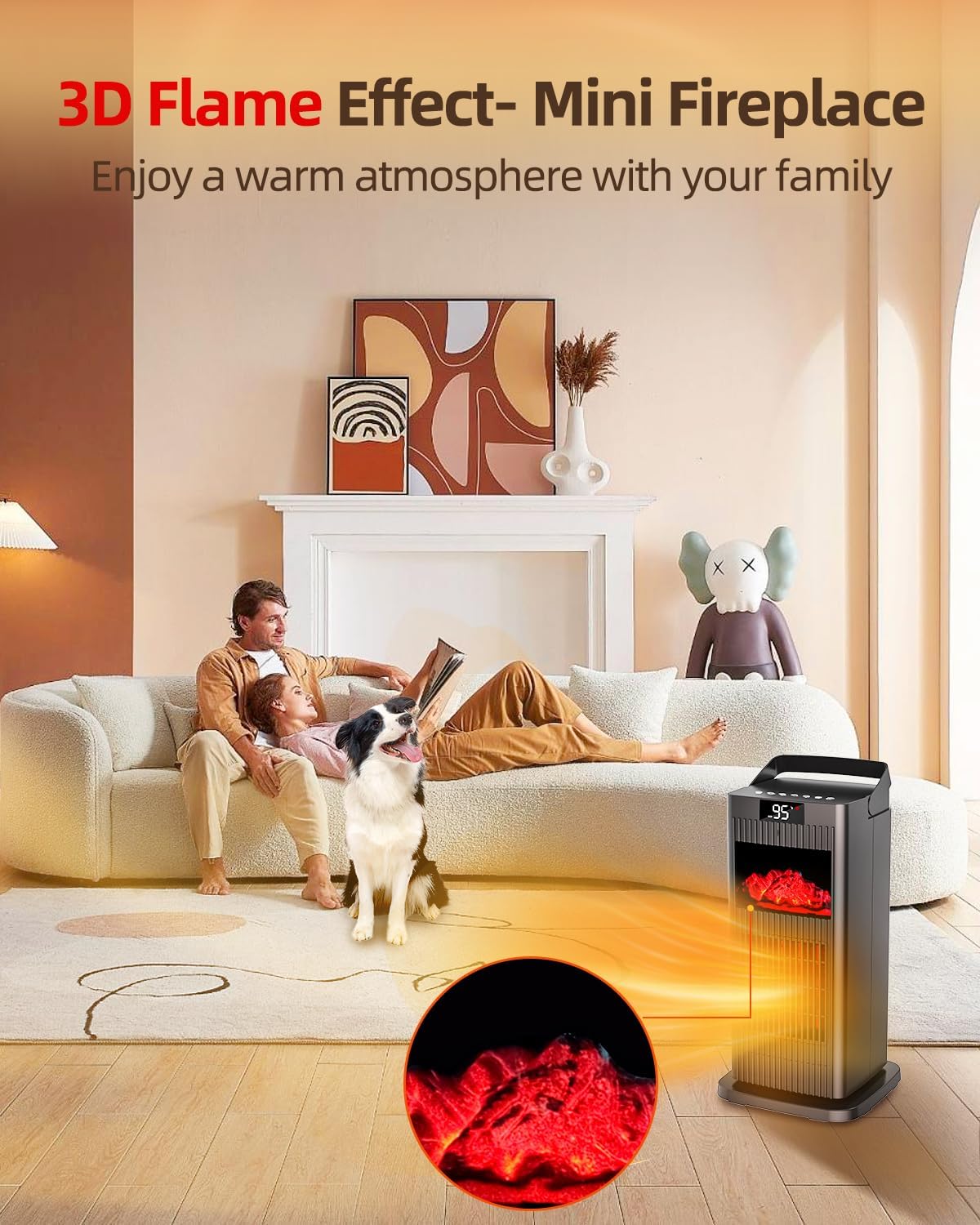 Calentador de espacio con termostato, calentadores eléctricos para uso en interiores, oscilación de 90, 4 modos, temporizador de 12 horas,