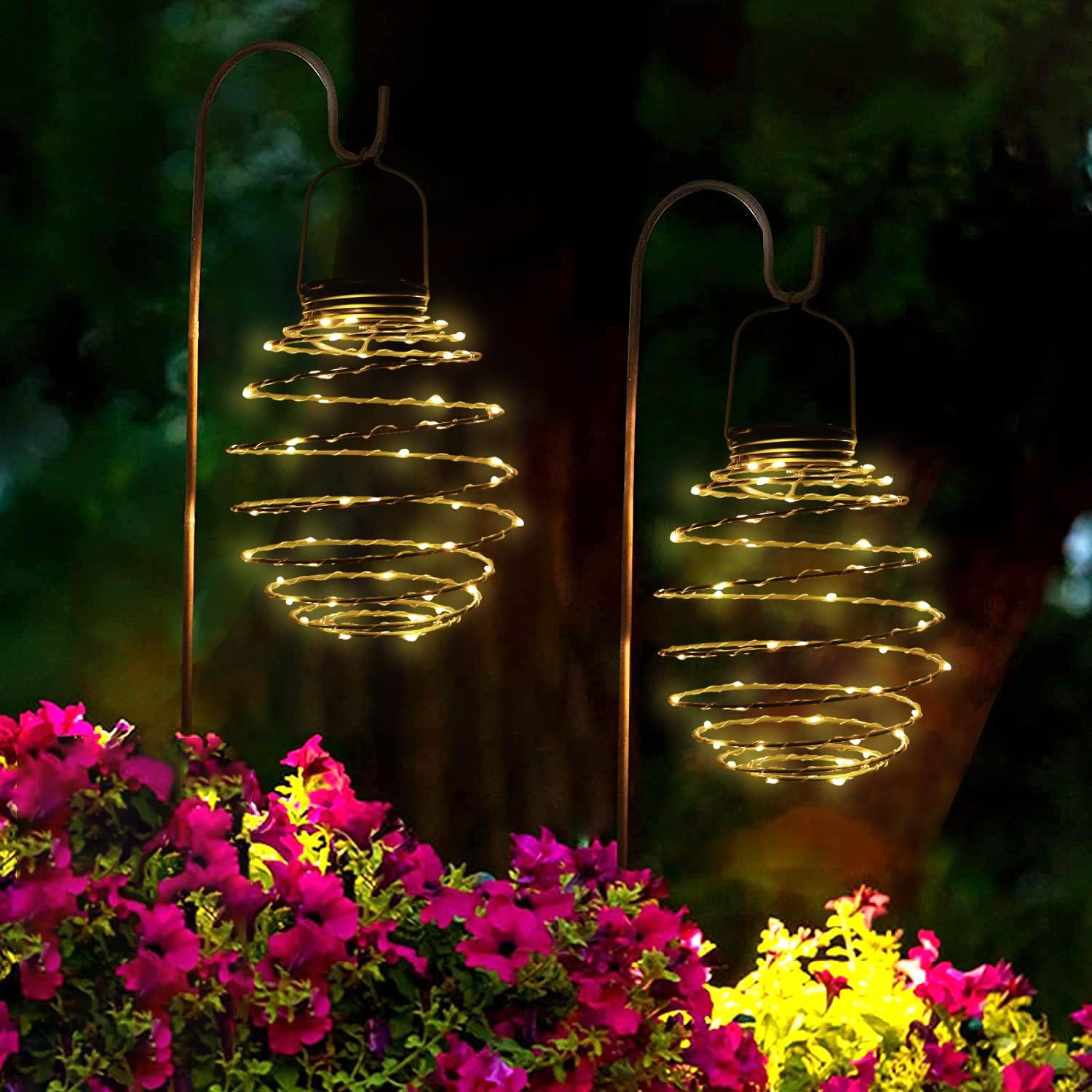 Faroles solares grandes LED en espiral, luces solares de jardín para exteriores, luces colgantes decorativas para exteriores, luz colgante