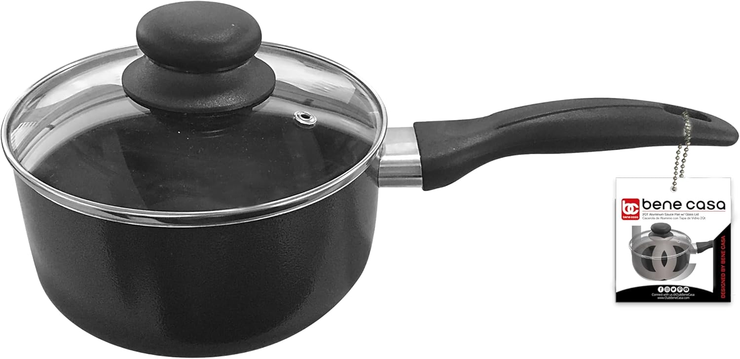 Bene Casa – Cacerola de aluminio antiadherente con tapa – Capacidad de 2 cuartos de galón – Apto para horno y lavavajillas – Mango Cool Touch