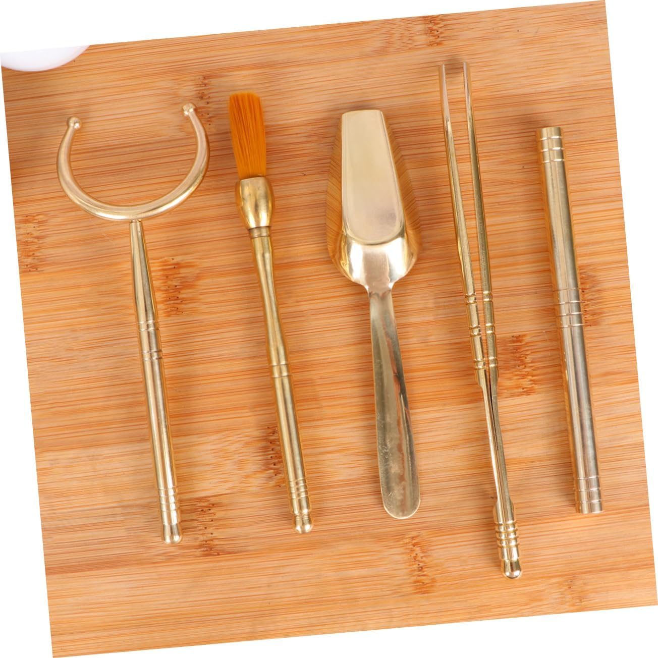 YARNOW 6 1 Gong Fu Herramientas de té Ceremonia Herramientas Matcha Cepillo Kit de herramientas de té Cilindro de cobre Juego de herramientas de té
