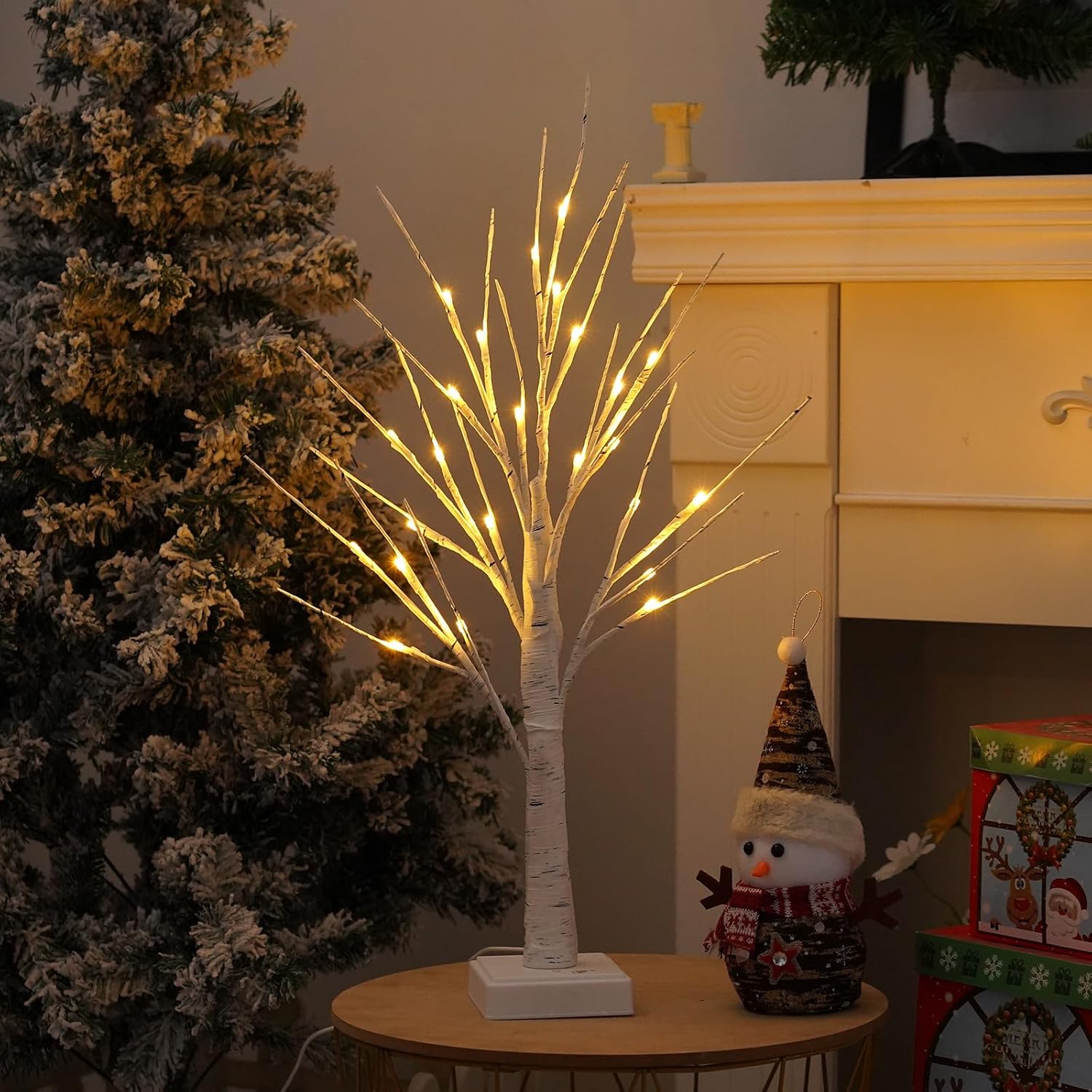 Lámpara de árbol de abedul de 24 LED, árbol de espíritu de luz de hadas, 24 piezas de adornos de huevo de Pascua, luz de árbol bonsái, ramas