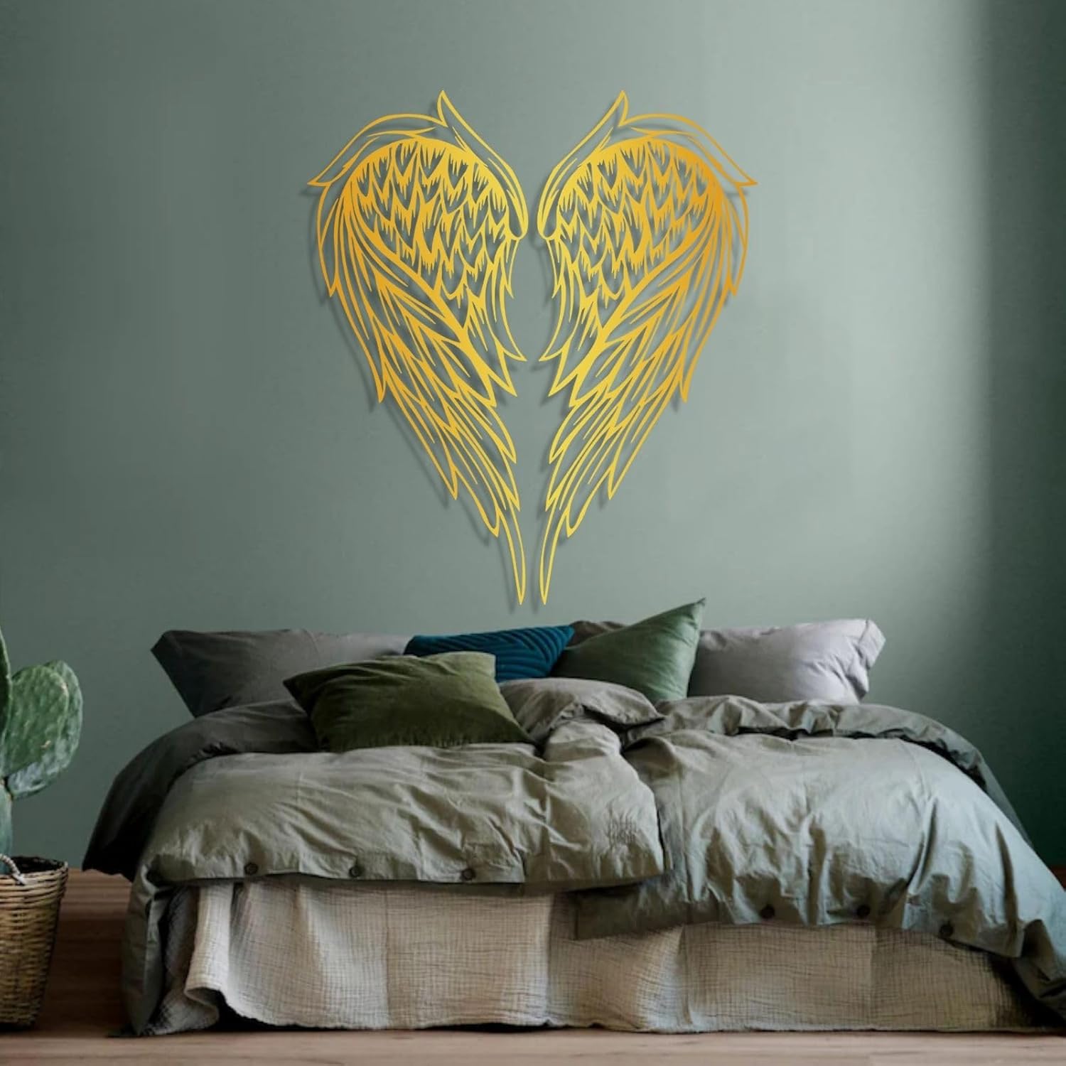 Cadeali Arte de pared de metal con alas de ángel, decoración de escultura de pared de alas de ángel, decoración de pared de metal, para colgar en la