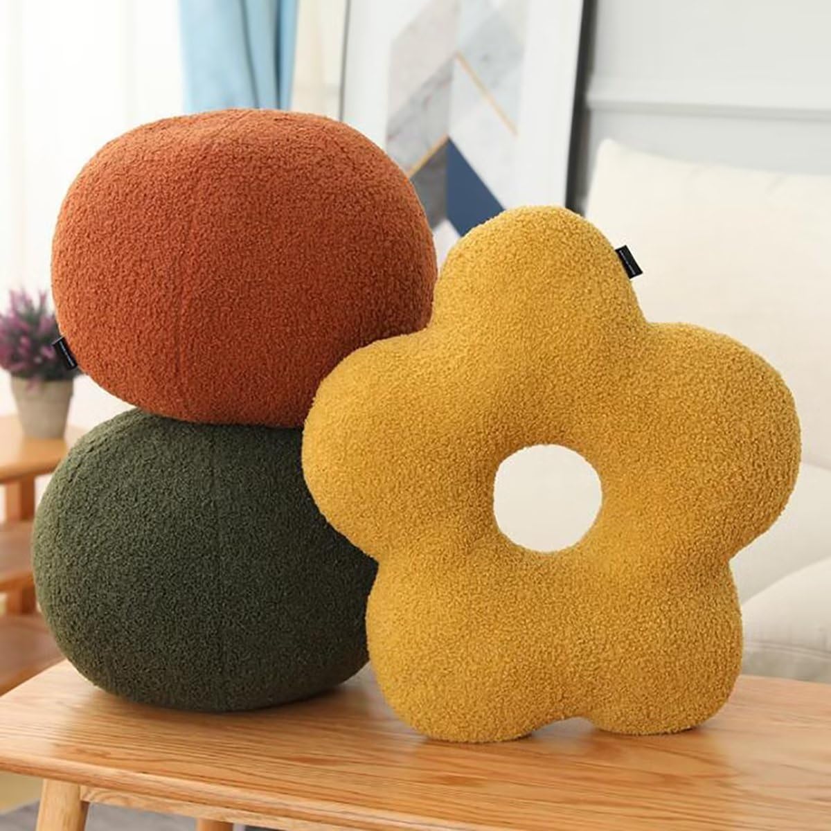 Almohada con forma de flor verde de 18 pulgadas, almohadas de flores de estilo nórdico, almohadas decorativas con bonito cojín de suelo de flores