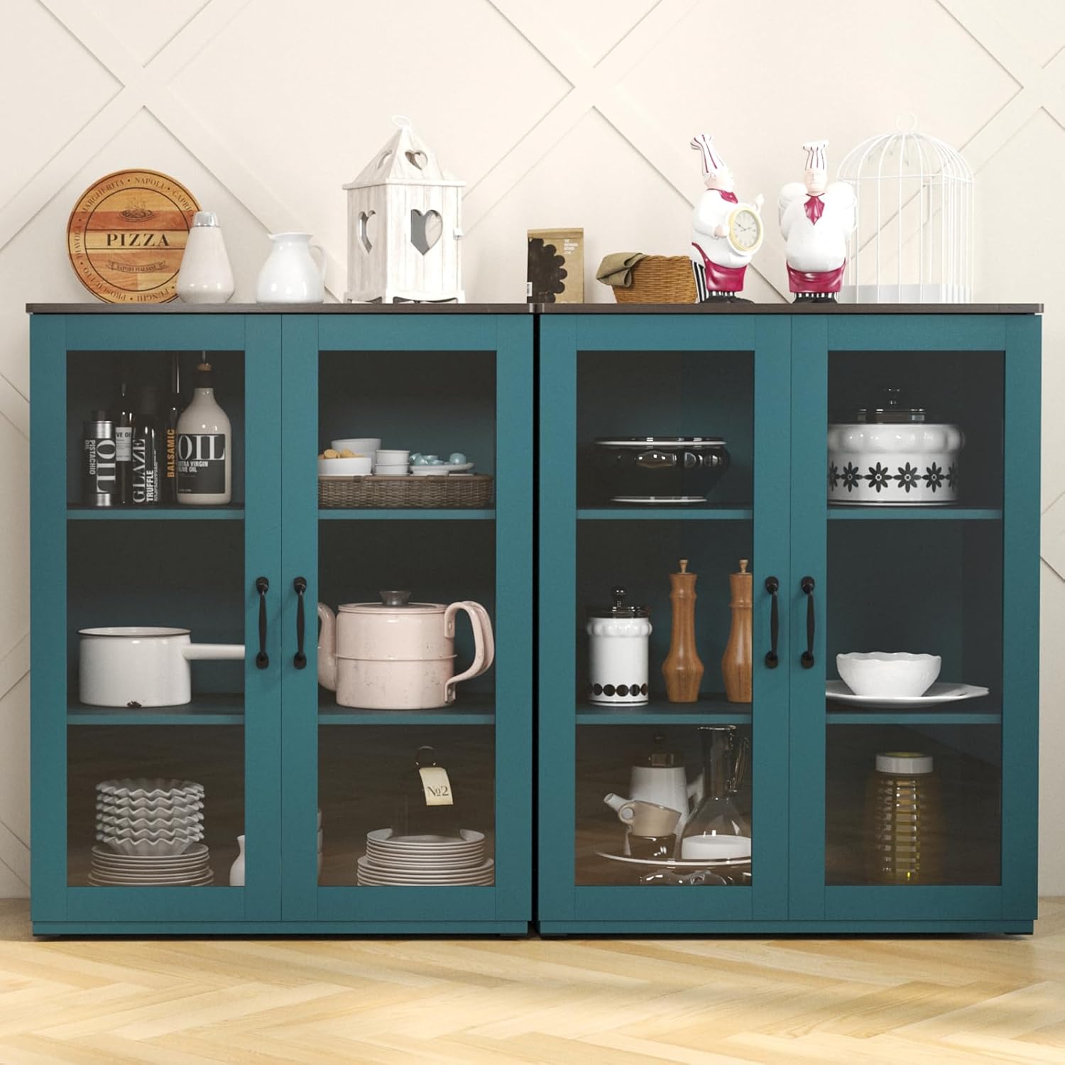 Armario de almacenamiento moderno, gabinete de buffet independiente, aparador negro y almacenamiento de buffet, gabinete de madera para sala de