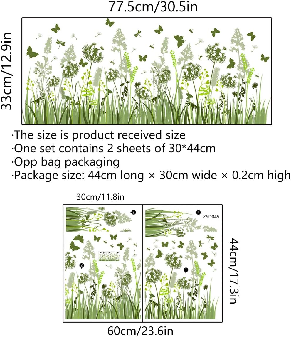 fanquare Dandelion Wall Decals Green Plants with Butterflies Wall Stickers Home Office Wall Decor for Bedroom Living Room Decor