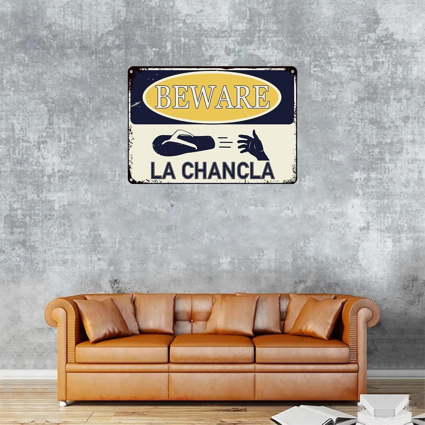 Beware Of La Chancla – Cartel de lata divertido de 12 x 8 pulgadas, latino hispano, latino, latino, latino, latino, decoración del hogar, bodega