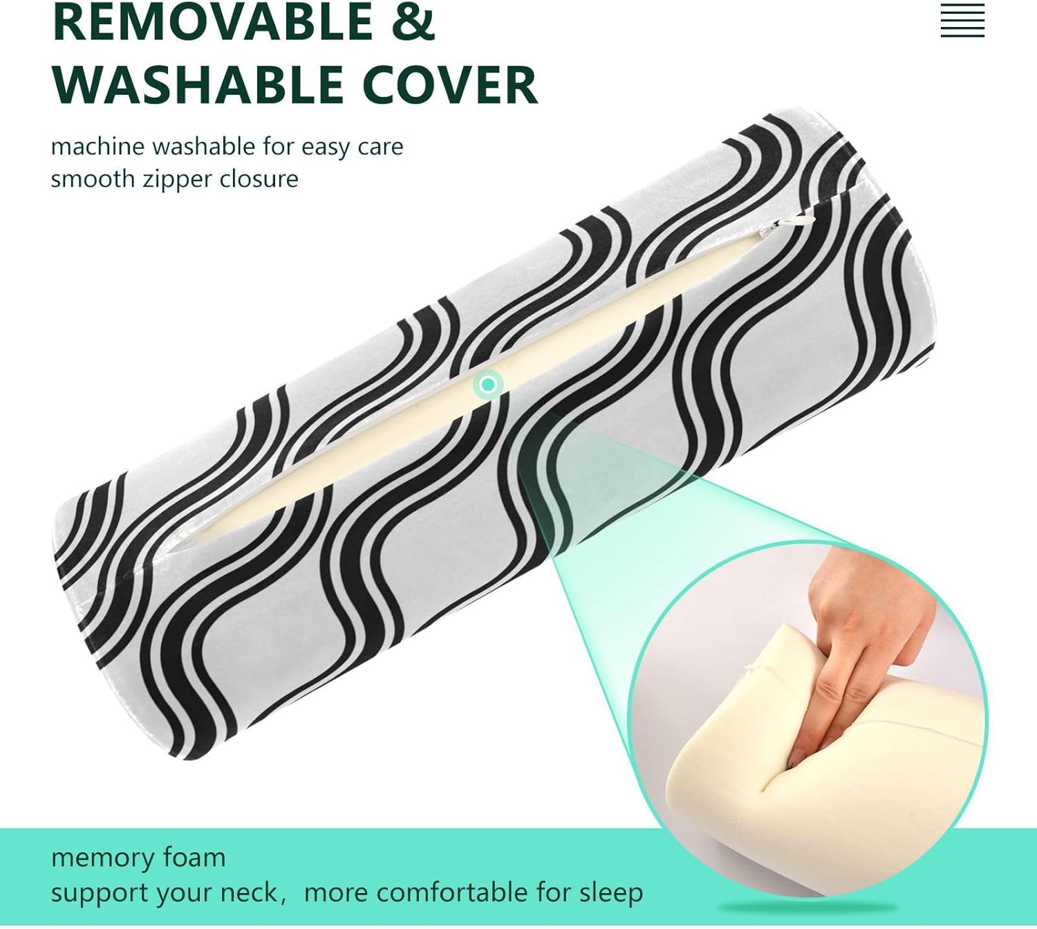 KLL Geometry Grid Bed Bolster Pillow Neck Roll Pillow Cover Long Round Pillow Cervical Cylinder Car Neck Support Pillow