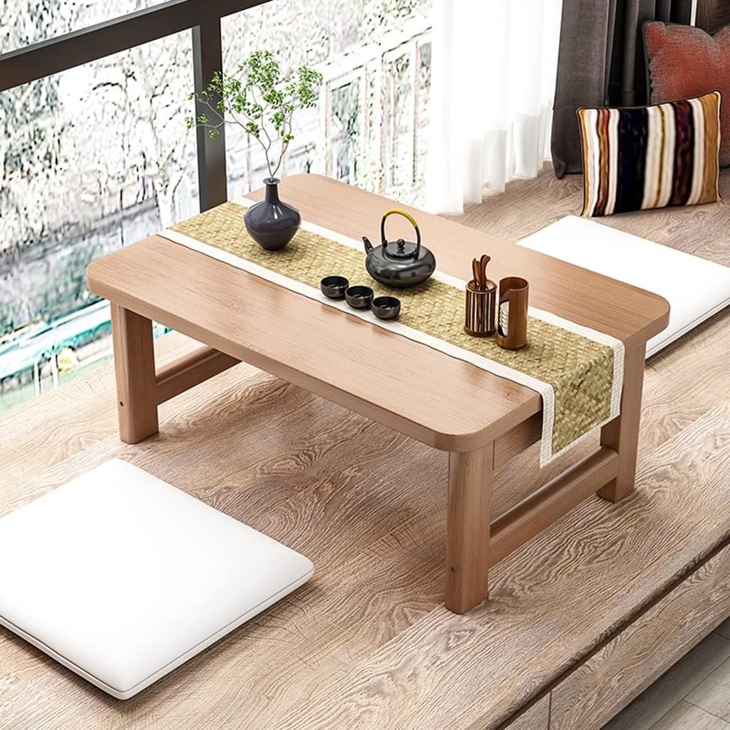 GUINJO Mesa de centro plegable rústica, mesa central de bambú para sala de estar, mesa de té de madera maciza de granja industrial (color madera,