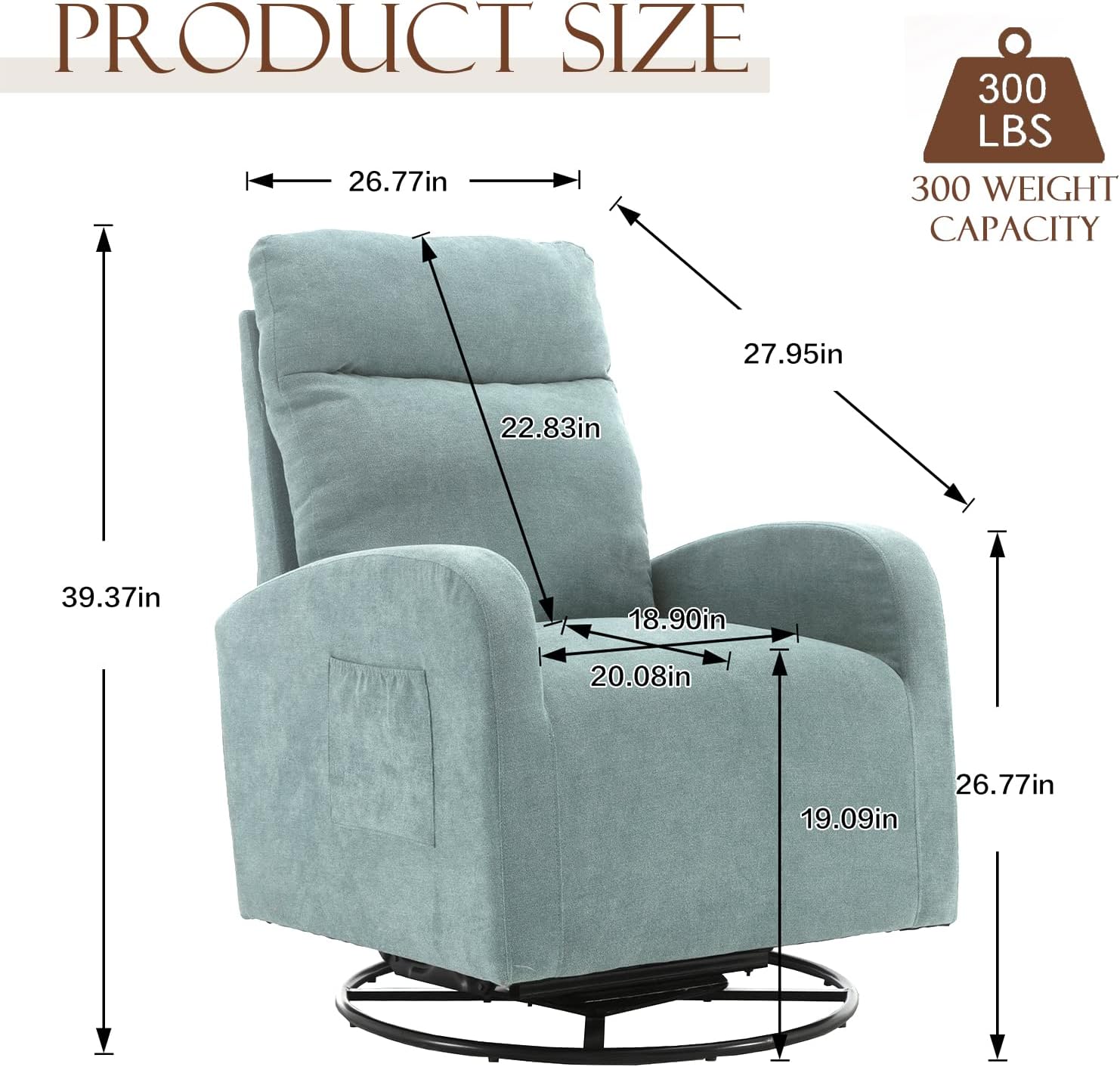 KINFFICT Silla giratoria moderna, mecedora tapizada para el cuarto del bebé, cómoda silla mecedora con respaldo alto con bolsillo lateral y
