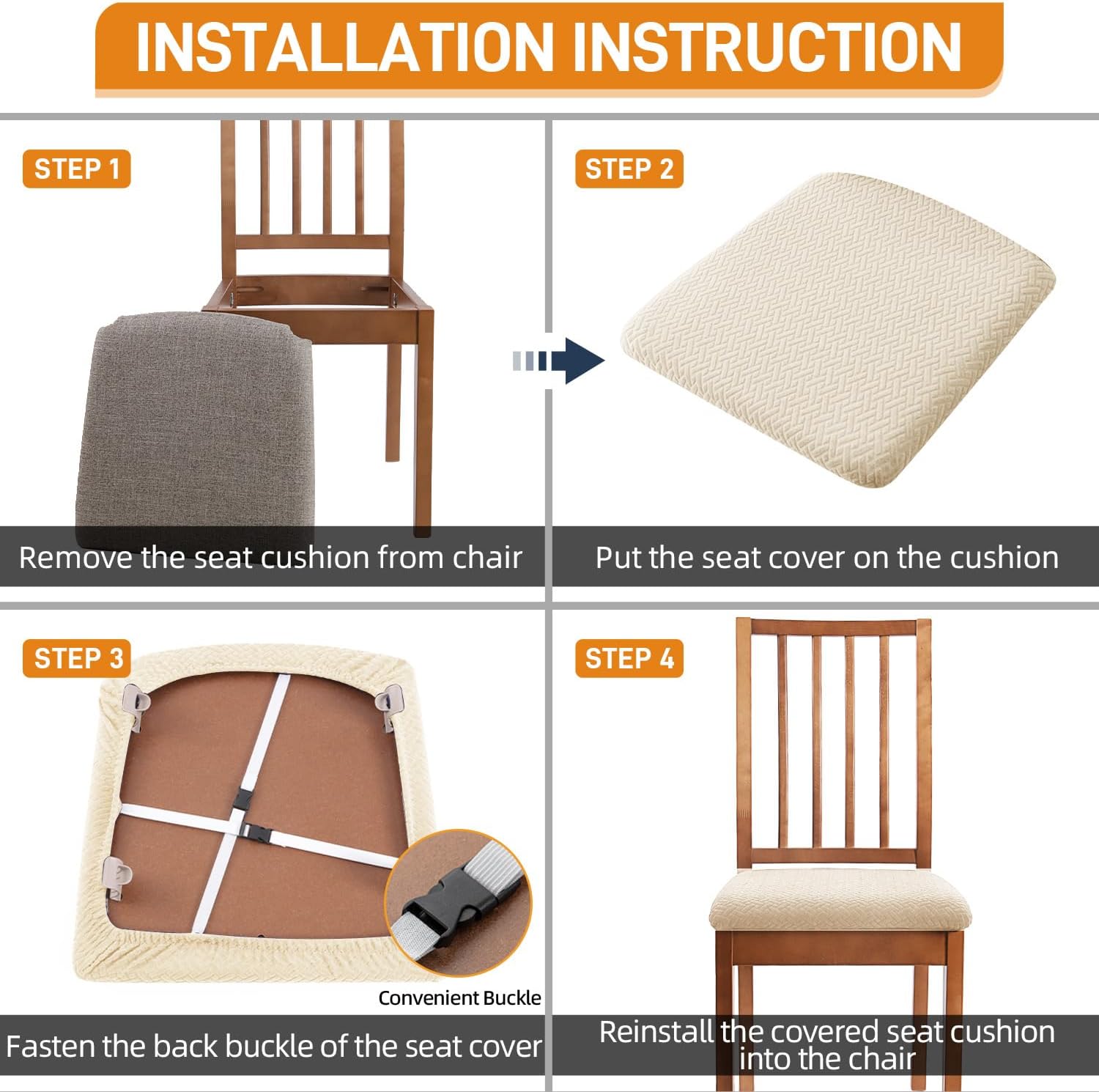 Juego de 4 fundas elásticas para sillas de comedor, color blanco, impermeables, extraíbles y lavables, para hotel, restaurante, color beige