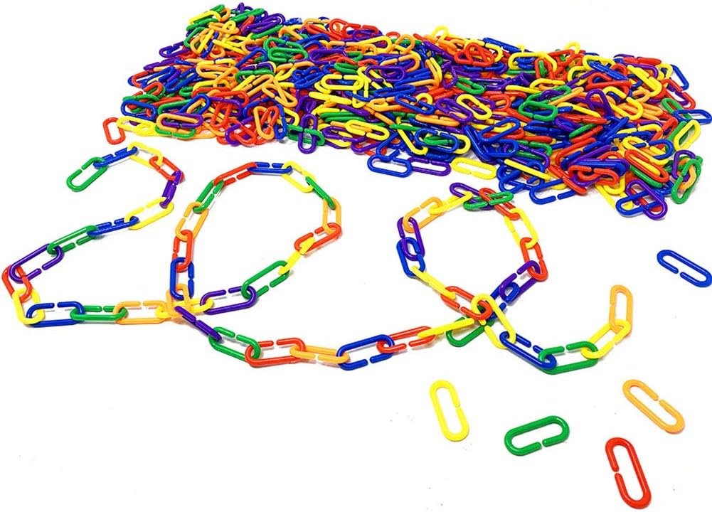 JIALEEY 600 piezas de plástico en forma de C, ganchos de cadena de eslabones de arco iris, juguetes de aprendizaje para niños, jaula de juguete para