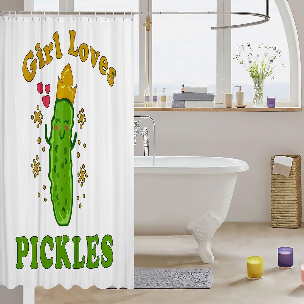 Pickles – Cortina de ducha para niños, bonita cortina de baño de dibujos animados para baño, para niñas, niños, adolescentes, decoración kawaii,