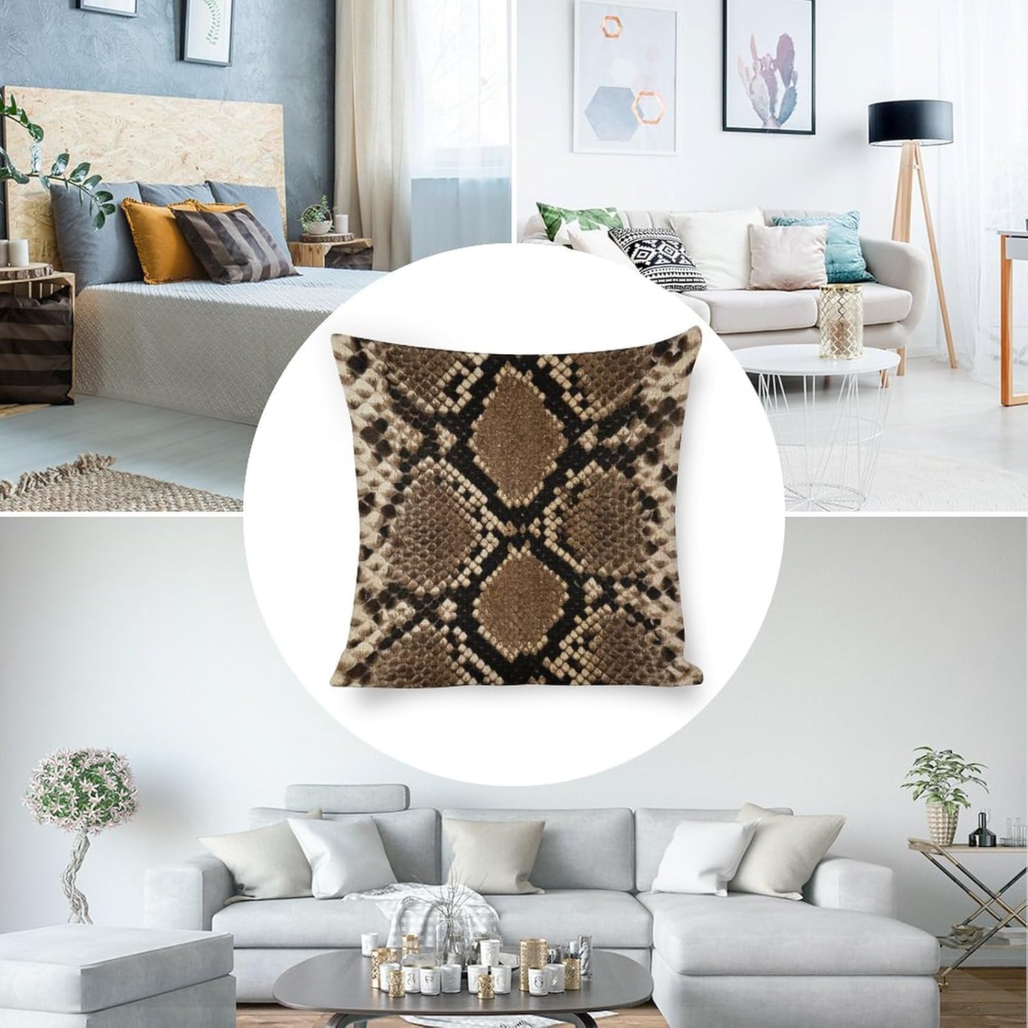 Meaudiwes Juego de 2 fundas cuadradas de lino para cojín, 18 x 18 pulgadas, para sofá, cama, sala de estar, decoración de serpiente fresca