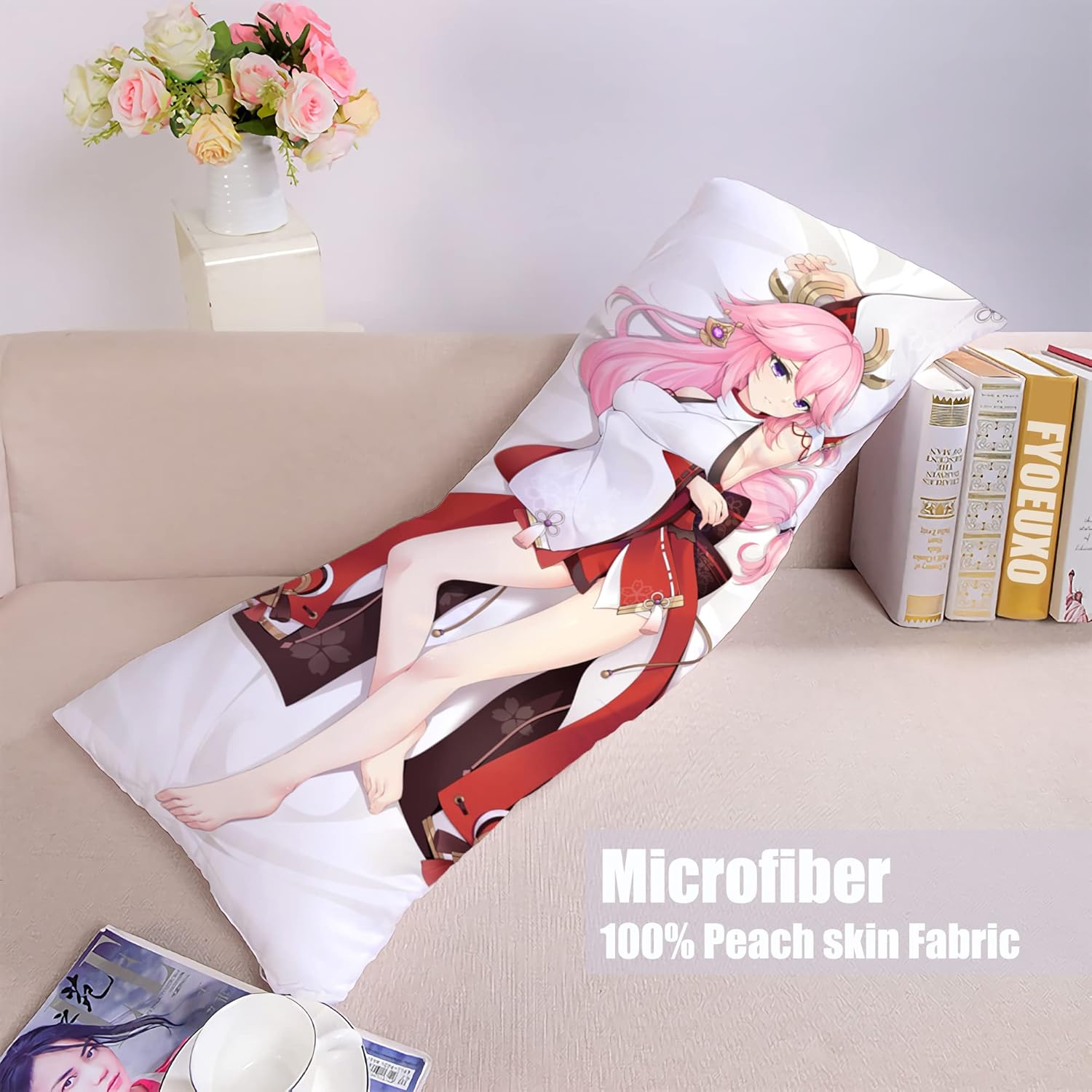 Anime Game Genshin Impact Girl Yae Miko – Funda de almohada corporal para abrazar, doble cara impresa de 59 x 19 pulgadas, funda de almohada