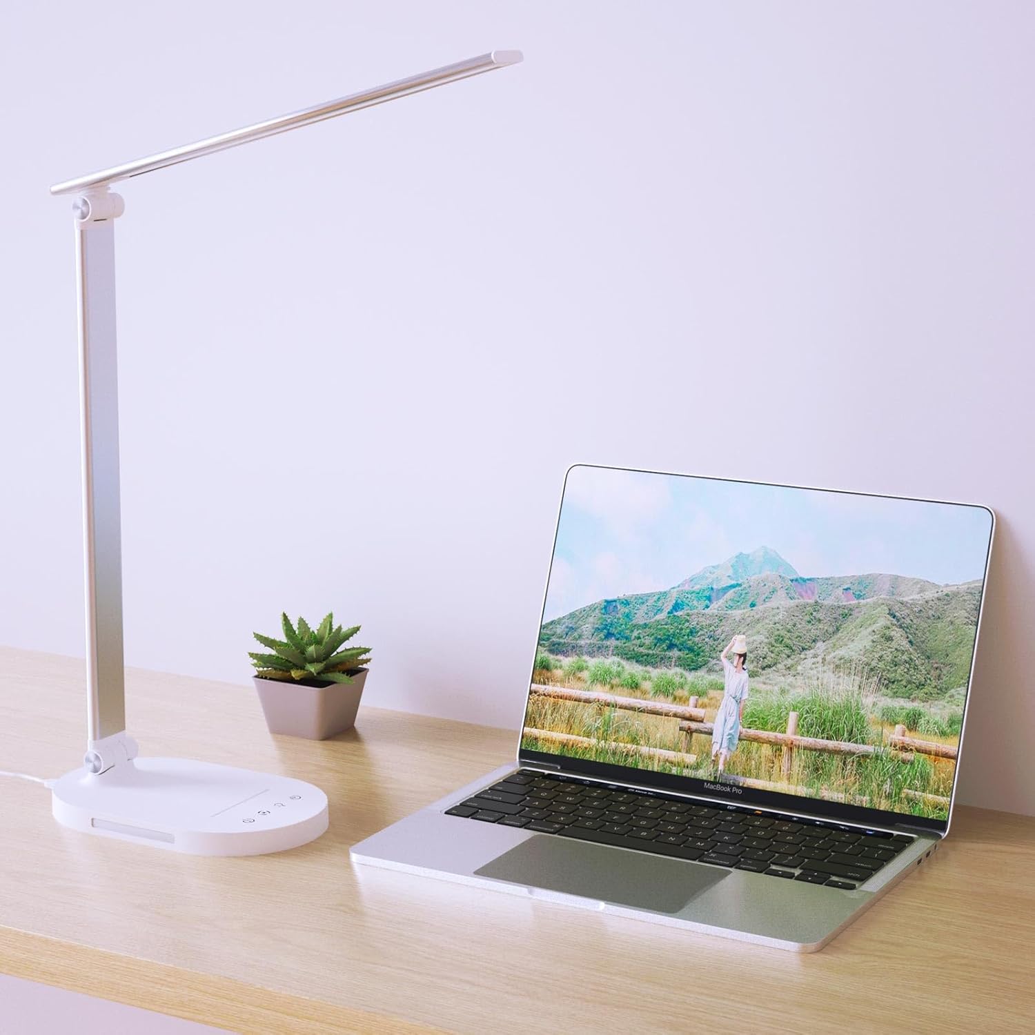 Lámpara de escritorio, luz de lectura, lámpara de mesa con puerto de carga USB, luz nocturna, temporizador de 60 minutos, 6 W, 5 modos, lámpara de