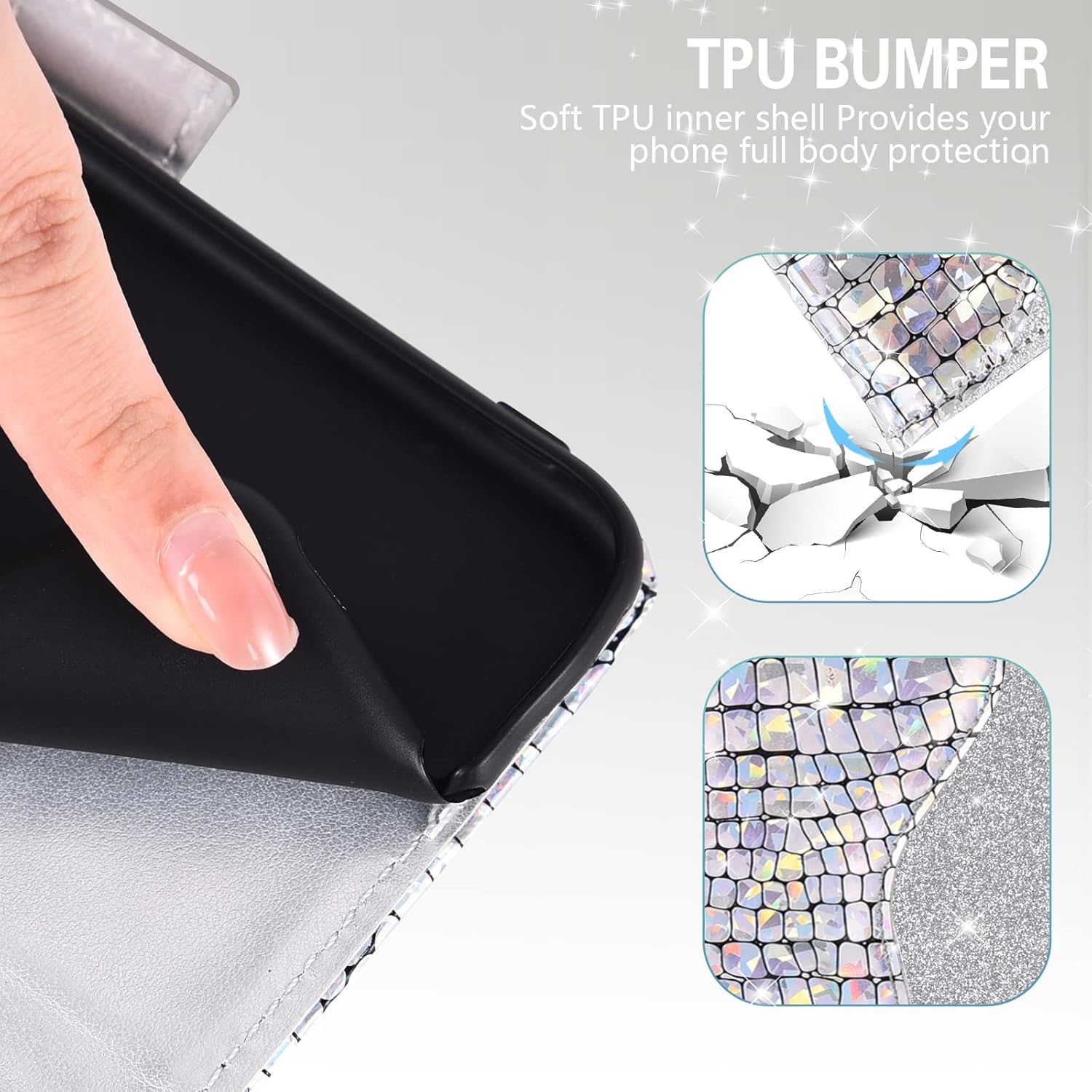 Asuwish Funda para teléfono para OnePlus 7 Pro con protector de pantalla y tarjetero con purpurina brillante para OnePlus7Pro 5G One Plus 1+7 1Plus