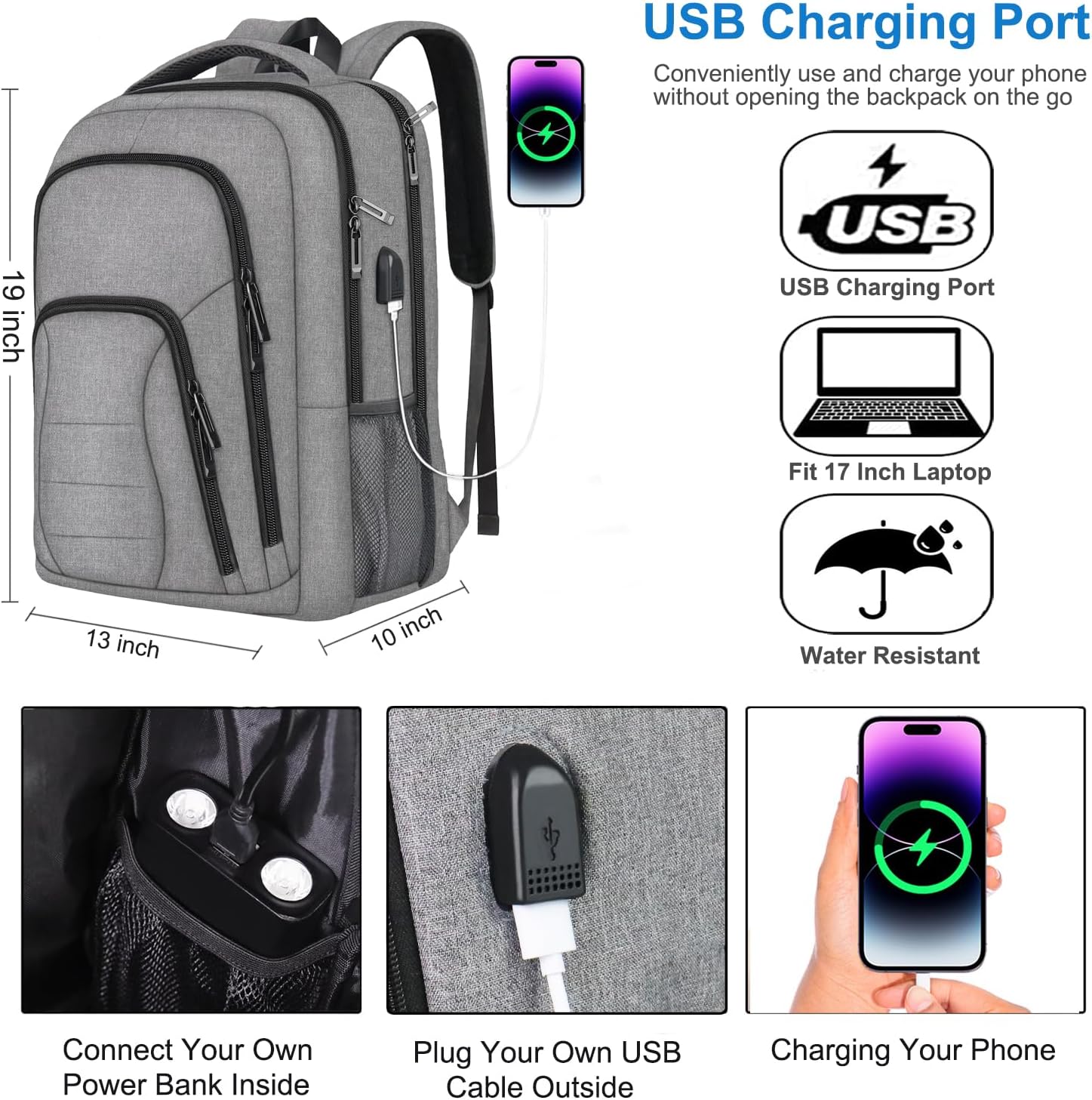 Mochila grande para portátil de viaje, mochila para portátil de 17 pulgadas amigable con la TSA, Gris, Moderno