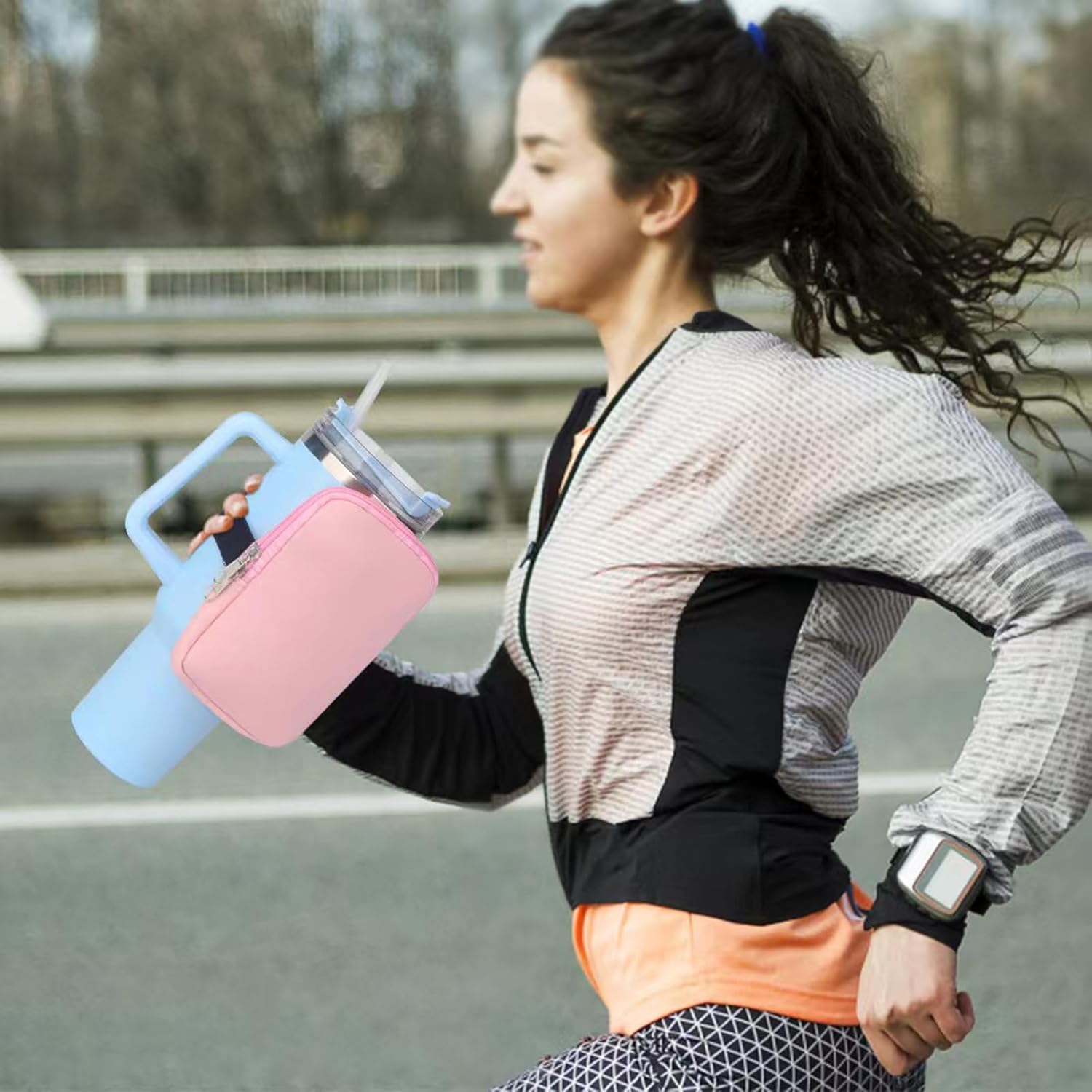 Bolsa para botella de agua, accesorios para vasos de gimnasio compatibles con Stanley Quencher Adventure de 40 onzas e IceFlow de 2030 onzas,