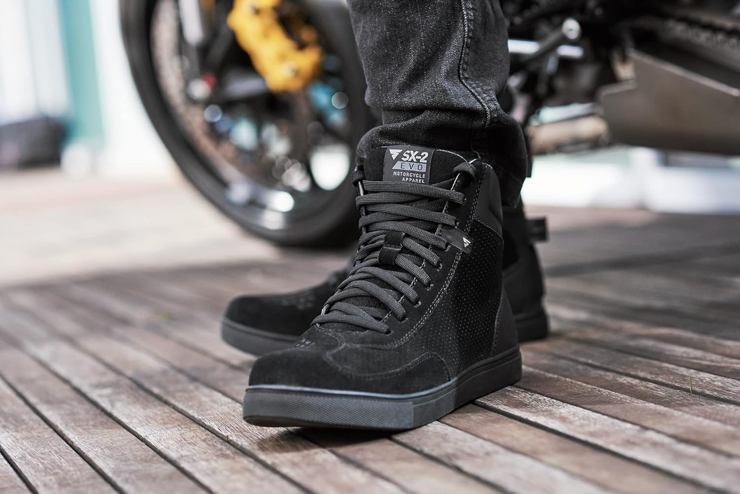 SHIMA SX-2 EVO – Zapatos de motocicleta para hombre, transpirables, de cuero reforzado, zapatos para la calle con soporte para el tobillo, suela