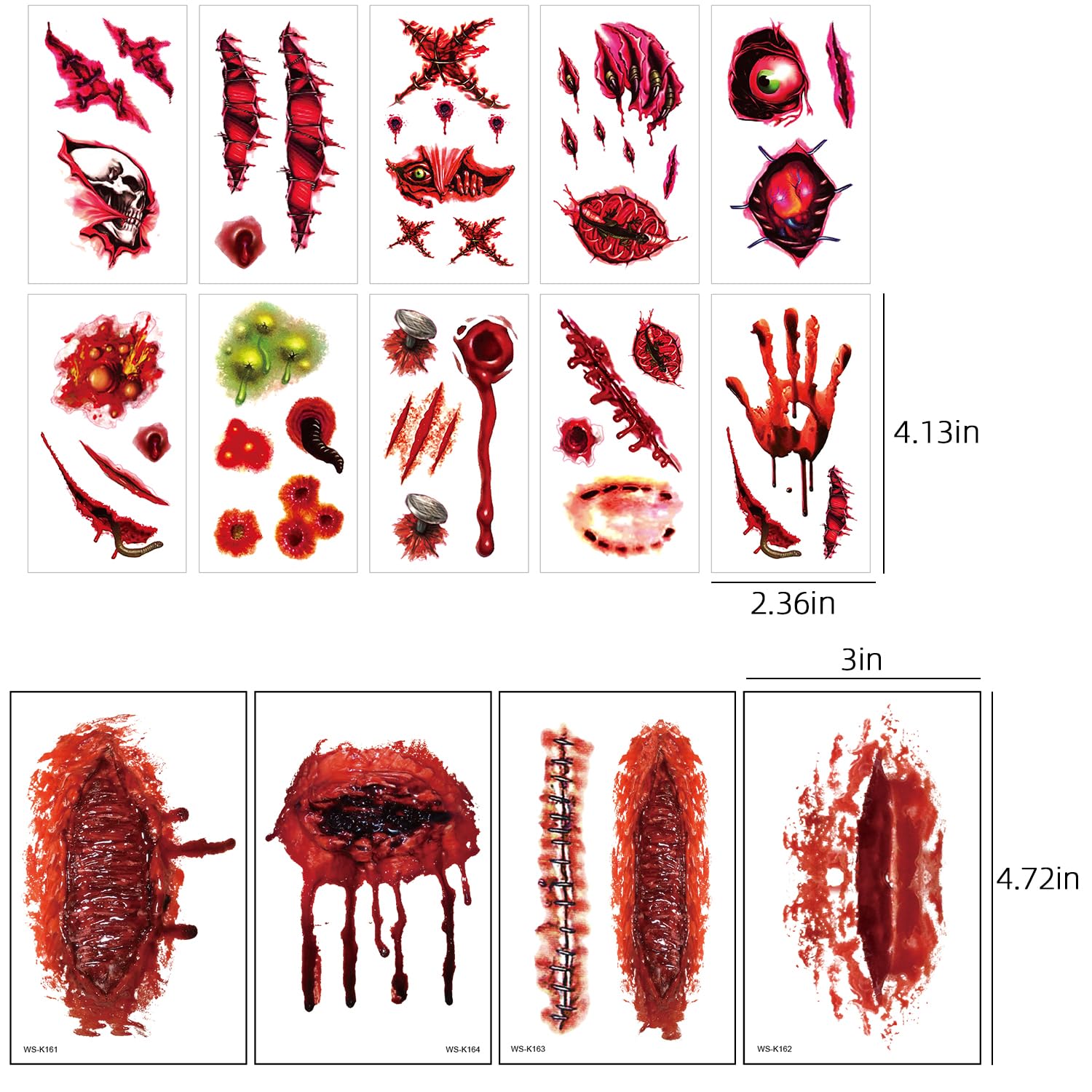Maquillaje zombi para Halloween, tatuajes faciales de Halloween, kit de maquillaje de cicatrices falsas para adultos, heridas falsas temporales