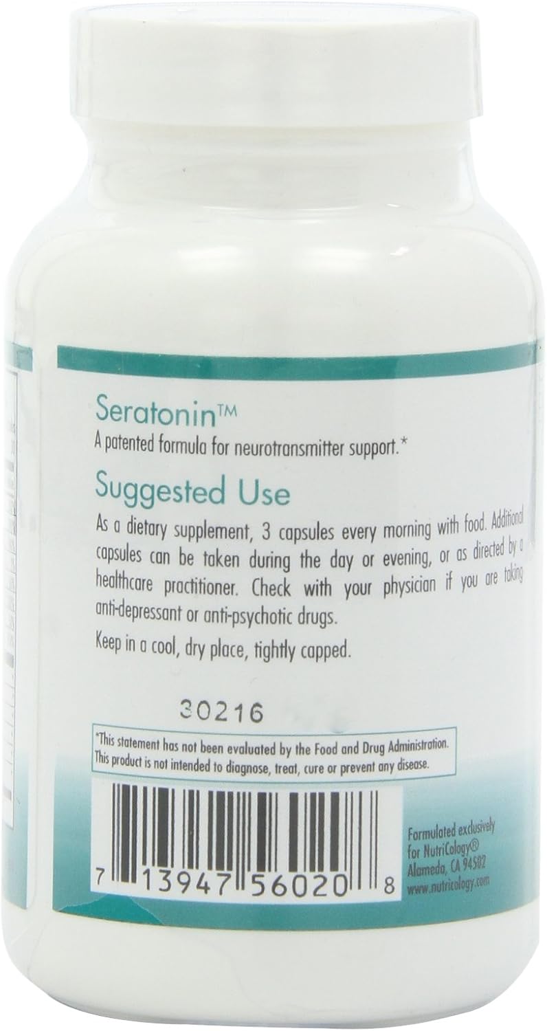 Nutricology Suplemento de seratonina  Serotonina para hombres y mujeres, apoyo calmante, 5-HTP, sueño sereno, norepinefrina, cápsulas vegetarianas