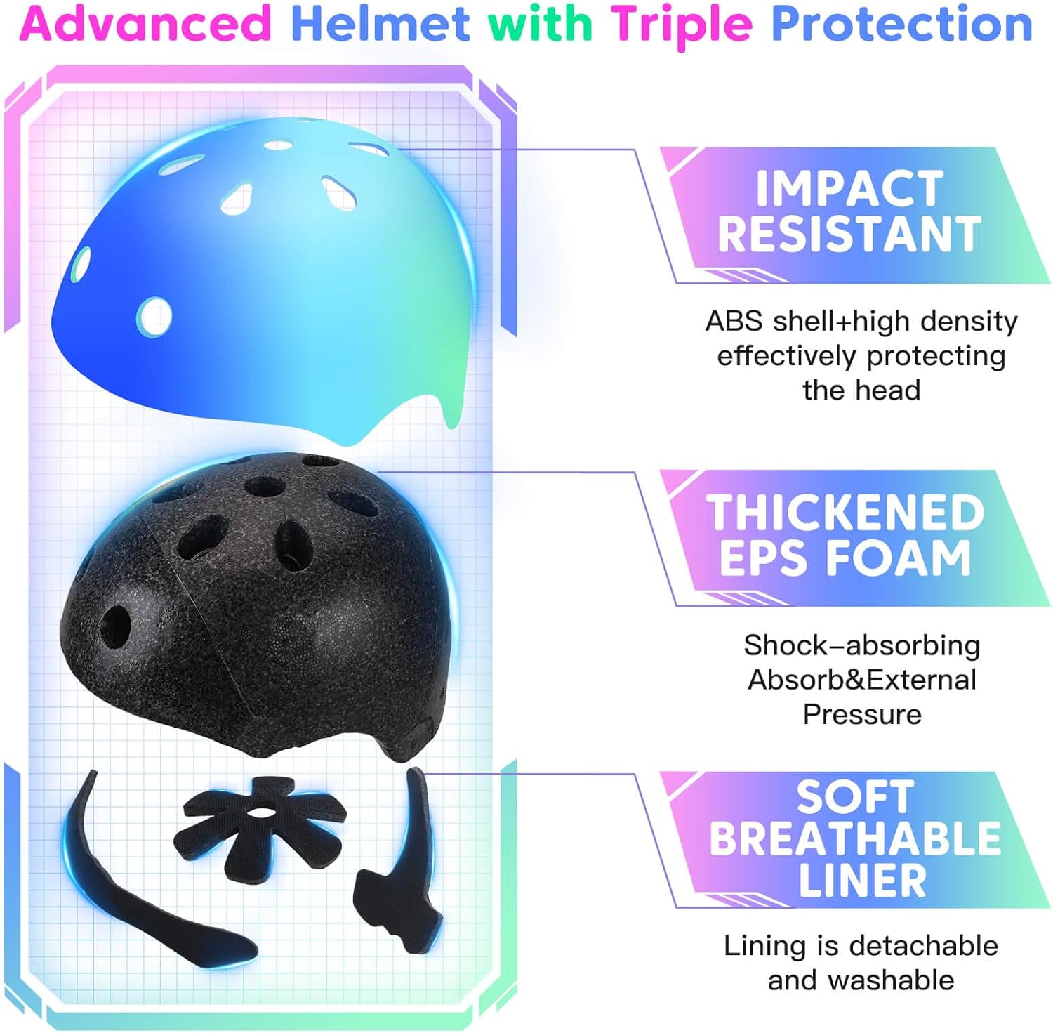 Casco ajustable con degradado de color, para niños y niñas, casco de bicicleta para múltiples deportes, ciclismo, patinaje, bicicleta, patinaje,