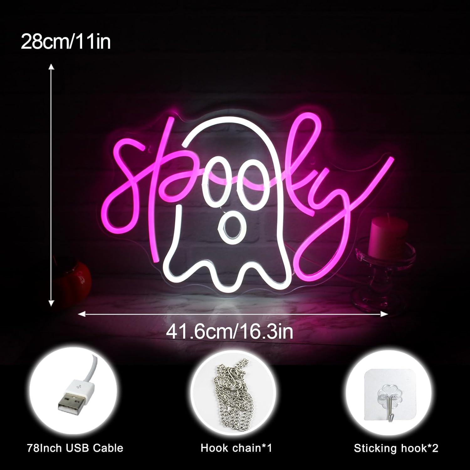 Señal de neón espeluznante Boo para Halloween, letrero de luz LED de fantasma, letrero de barra de neón para decoración de fiesta de Halloween,