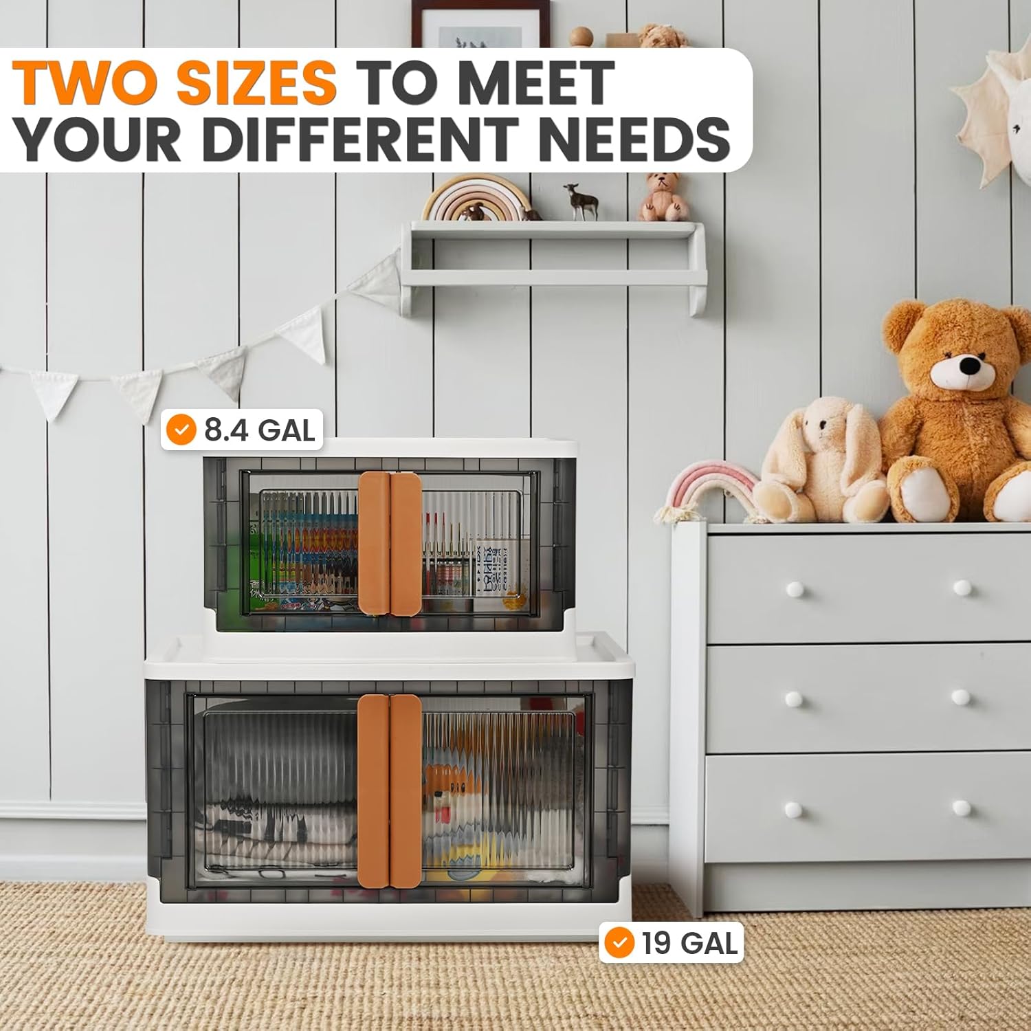 TRZZ Organizador de armario de 8.4 galones y almacenamiento, contenedor de almacenamiento plegable con tapa para dormitorio, organizador de