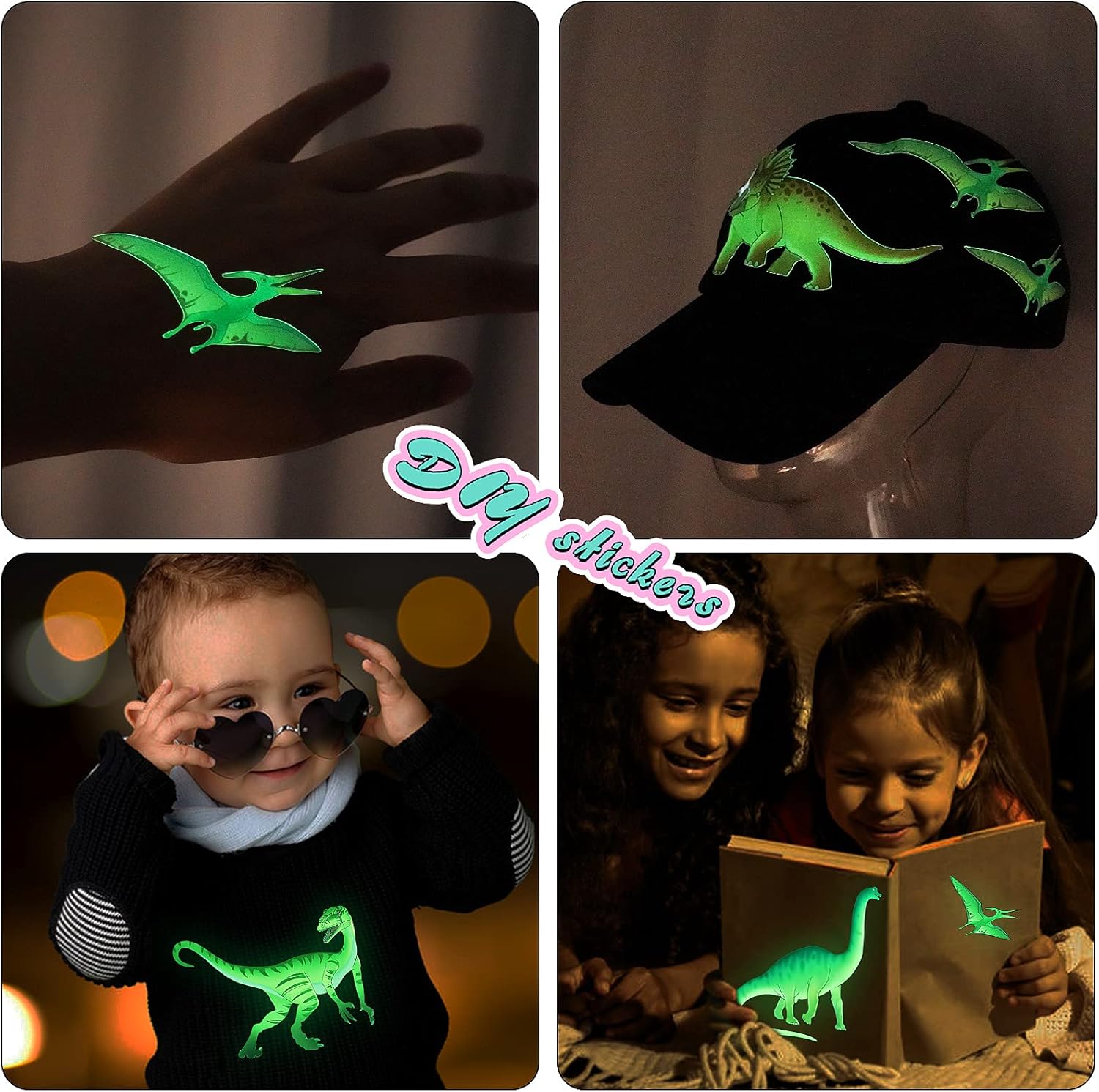 MESU Calcomanías de dinosaurio que brillan en la oscuridad, calcomanías de pared luminosas para decoración de techo para habitación de niños,