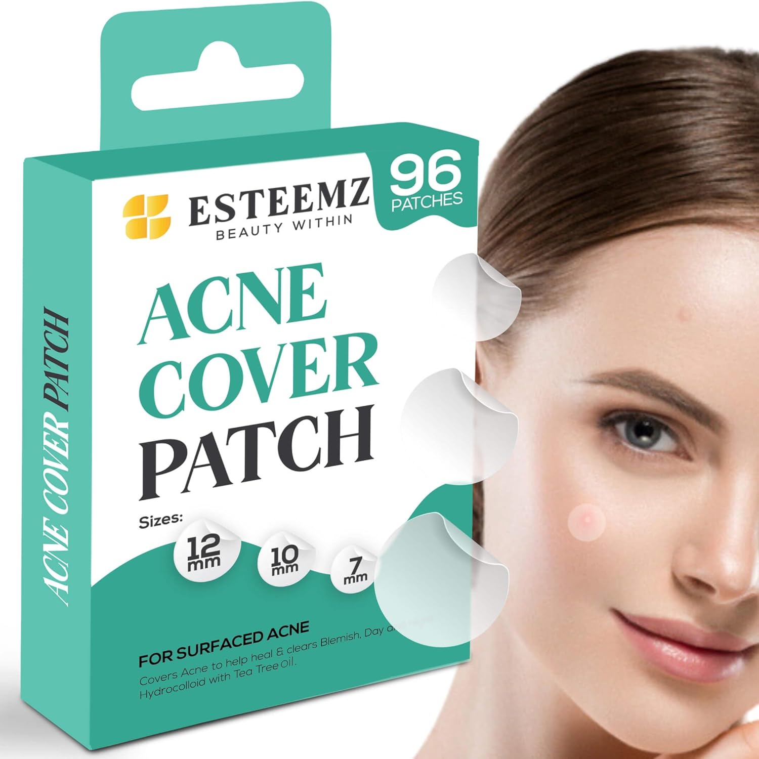 Advance – Parches invisibles para espinillas para la cara (paquete de 96), parche hidrocoloide con aceite de árbol de té, parches hidrocoloides para
