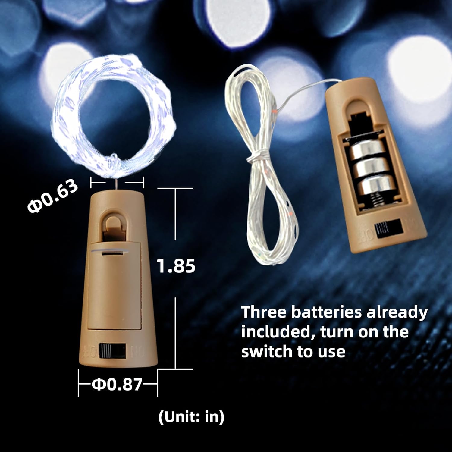 Luces para botella de vino con corcho, 20 luces LED de 6.6 pies de alambre plateado para botella de corcho, mini tira de luces de hada, para tarro