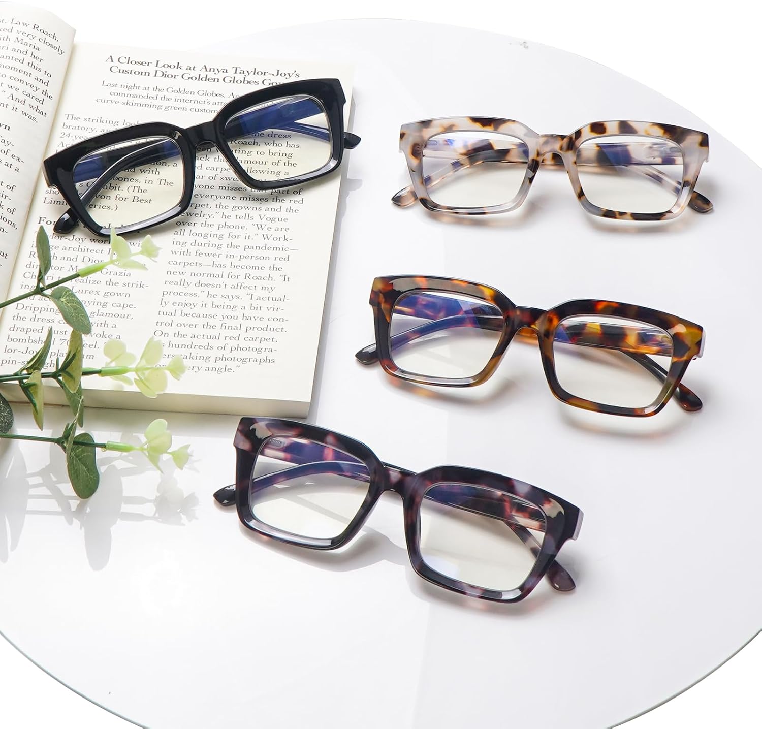 ZONLON Paquete de 4 lentes de lectura progresivos multienfoque para mujeres, estilo Oprah, bloqueo de luz azul, lectores de computadora