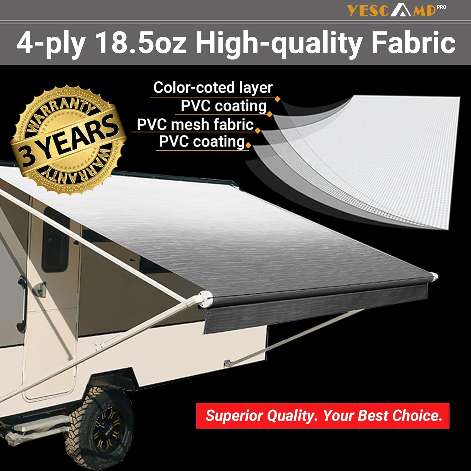 YESCAMP Tela de repuesto para toldo de autocaravana, resistente a la intemperie, 4 capas de 18.5 onzas, tela de vinilo para cámper, remolque y