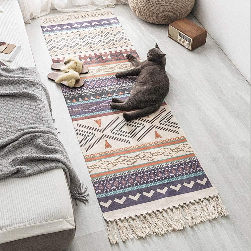 Poowe Alfombra de algodón tejida con borlas  Alfombra marroquí de trapo Chindic  Alfombra decorativa con forma de color  para entrada, baño,