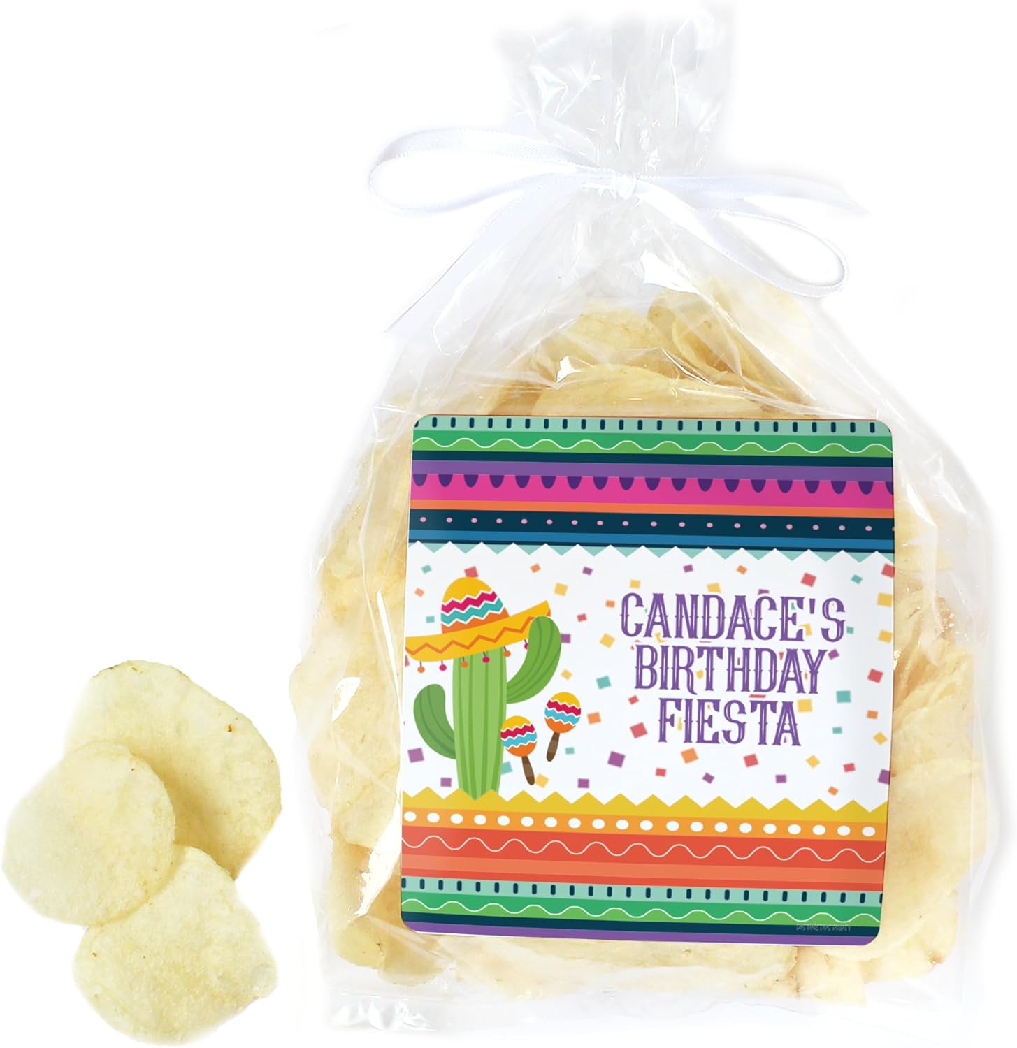 Etiquetas adhesivas personalizadas para bolsa de chips de cumpleaños de fiesta mexicana, etiquetas personalizables para bolsas de aperitivos y