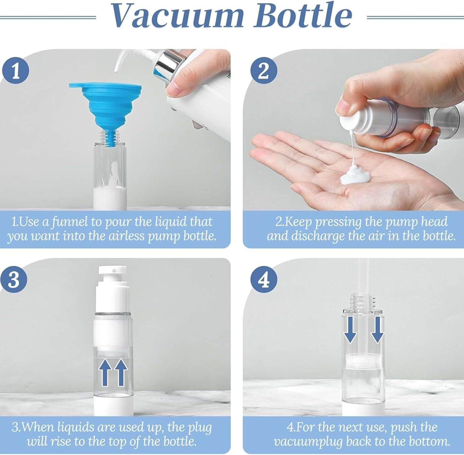 TUZAZO Paquete de 6 botellas de bomba sin aire de 1 onza1.0 fl oz, botellas de plástico transparente de tamaño de viaje, recipientes cosméticos