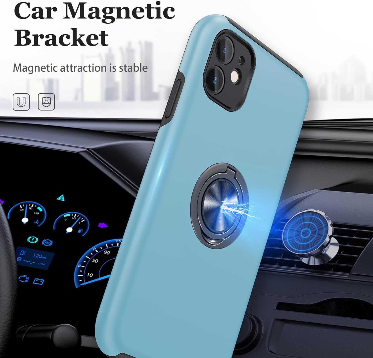 JAME Funda para iPhone 11 con protector de pantalla de vidrio templado, funda delgada y suave para iPhone 11, con soporte de anillo invisible y
