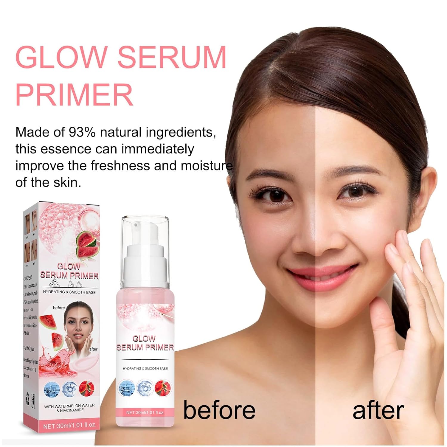 Essence Glow Serum, Essence Watermelon Glow Serum, Essence Good Stuff Glow Serum Primer, ilumina la piel, adecuado para hidratar todo tipo de piel