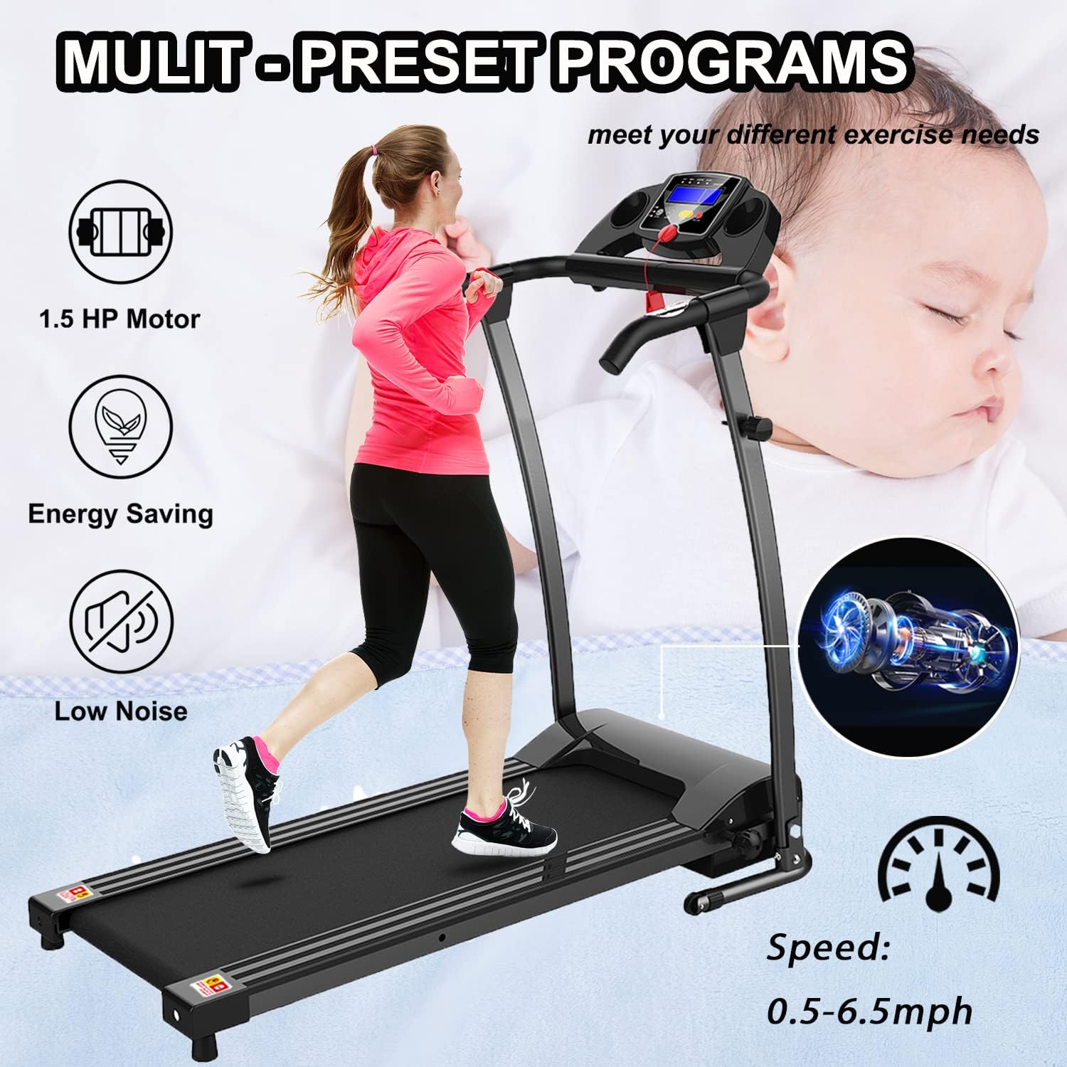 FYC Cintas de correr plegables para el hogar, máquina de ejercicio eléctrica para correr, cinta de correr compacta para el gimnasio en casa,