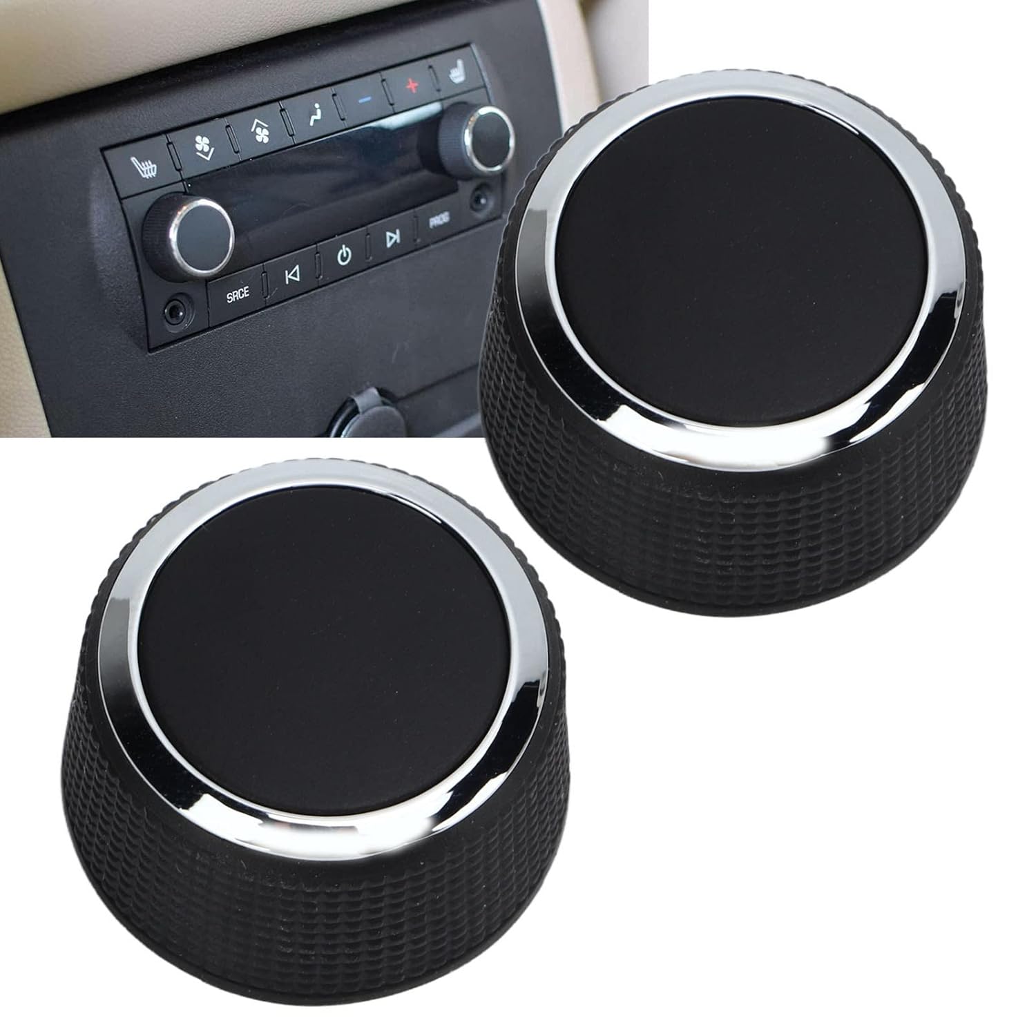 Pomo delantero de volumen de radio, 2 piezas de perilla de control de volumen de radio trasera 22912547 repuesto para Suburban 2007 2008 2009 2010