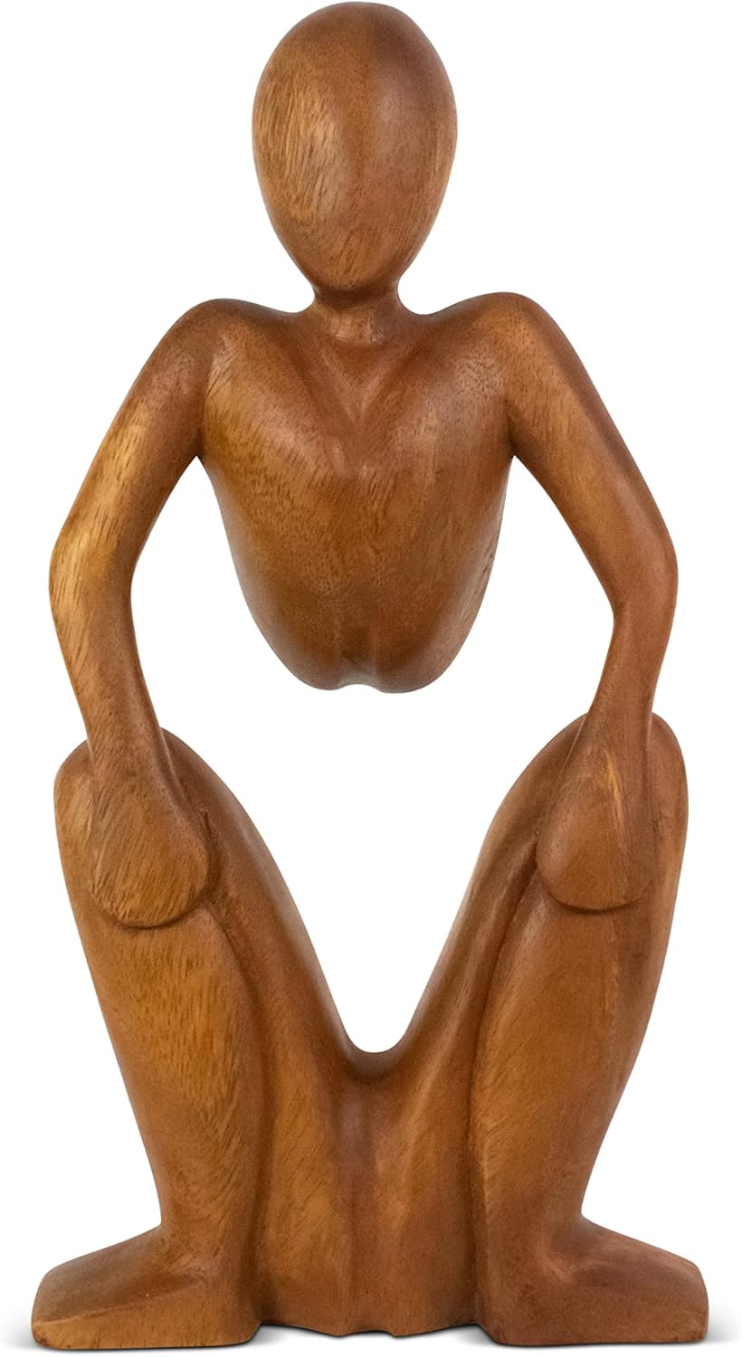G6 Collection Estatua de escultura abstracta de madera de 12 pulgadas hecha a mano Hombre en cuclillas Arte de regalo, decoración decorativa para