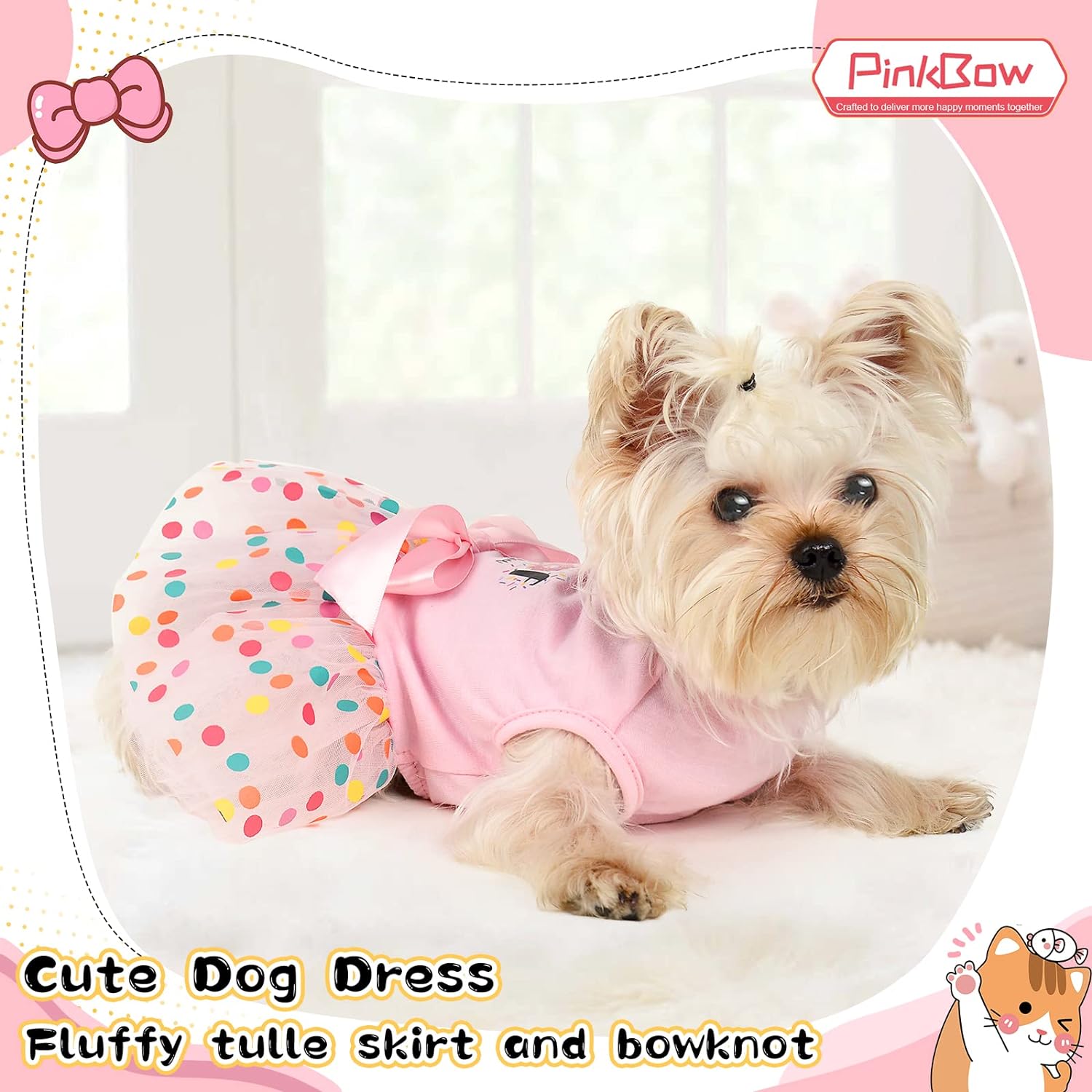 Vestido de cumpleaños para perro, ropa de primavera para perros pequeños, hembra, cachorro, princesa, tutú, lindo vestido de tul para perro,